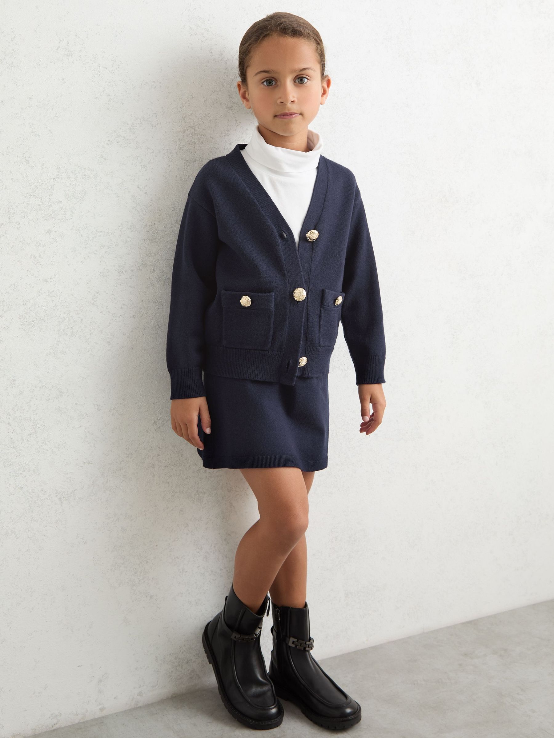 3-9 yrs Knitted Embossed-Button Cardigan in Navy (H27703) | €70
