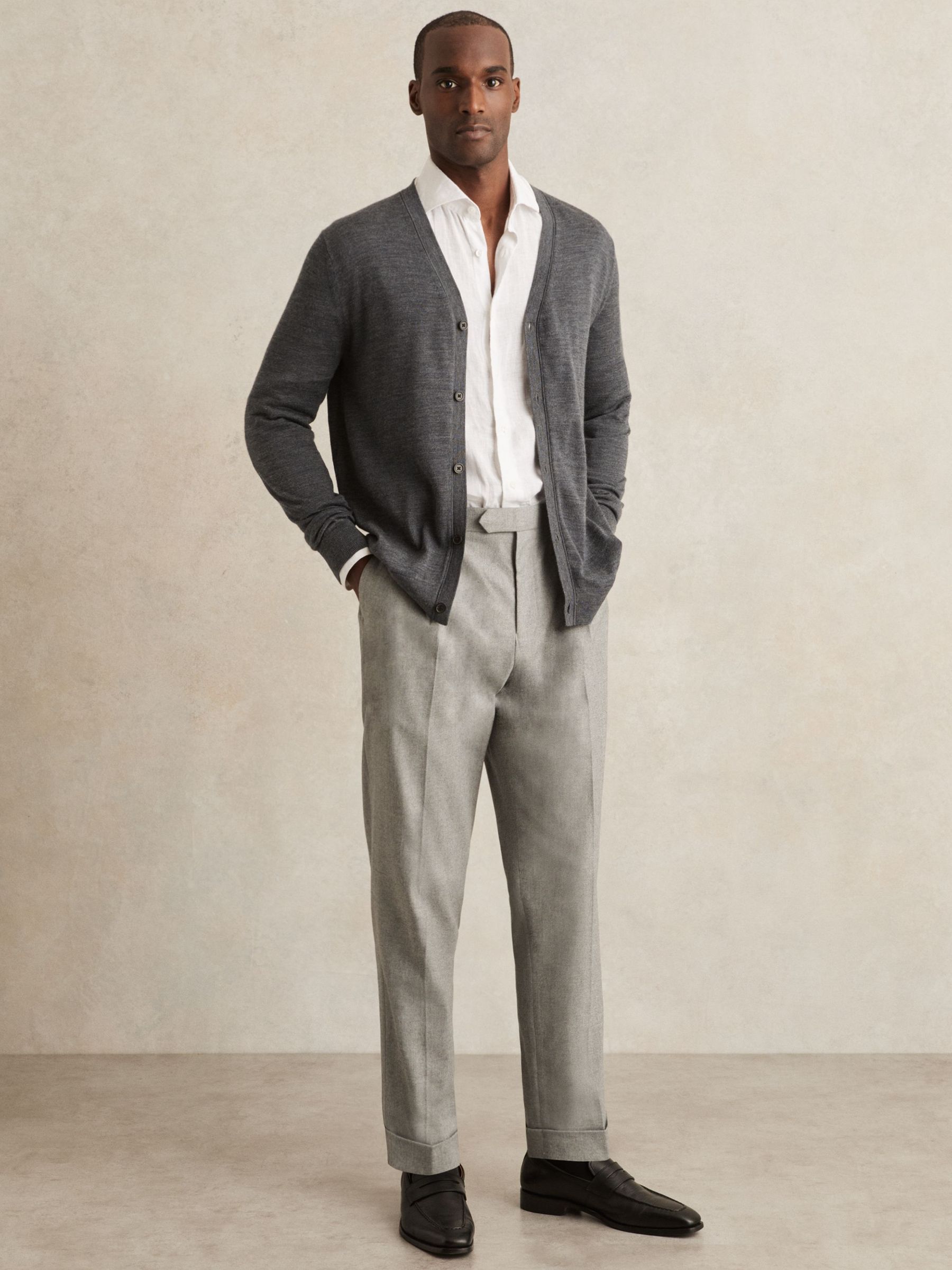 Regular Fit Herringbone Trousers With Cotton in Grey (H27721) | $280