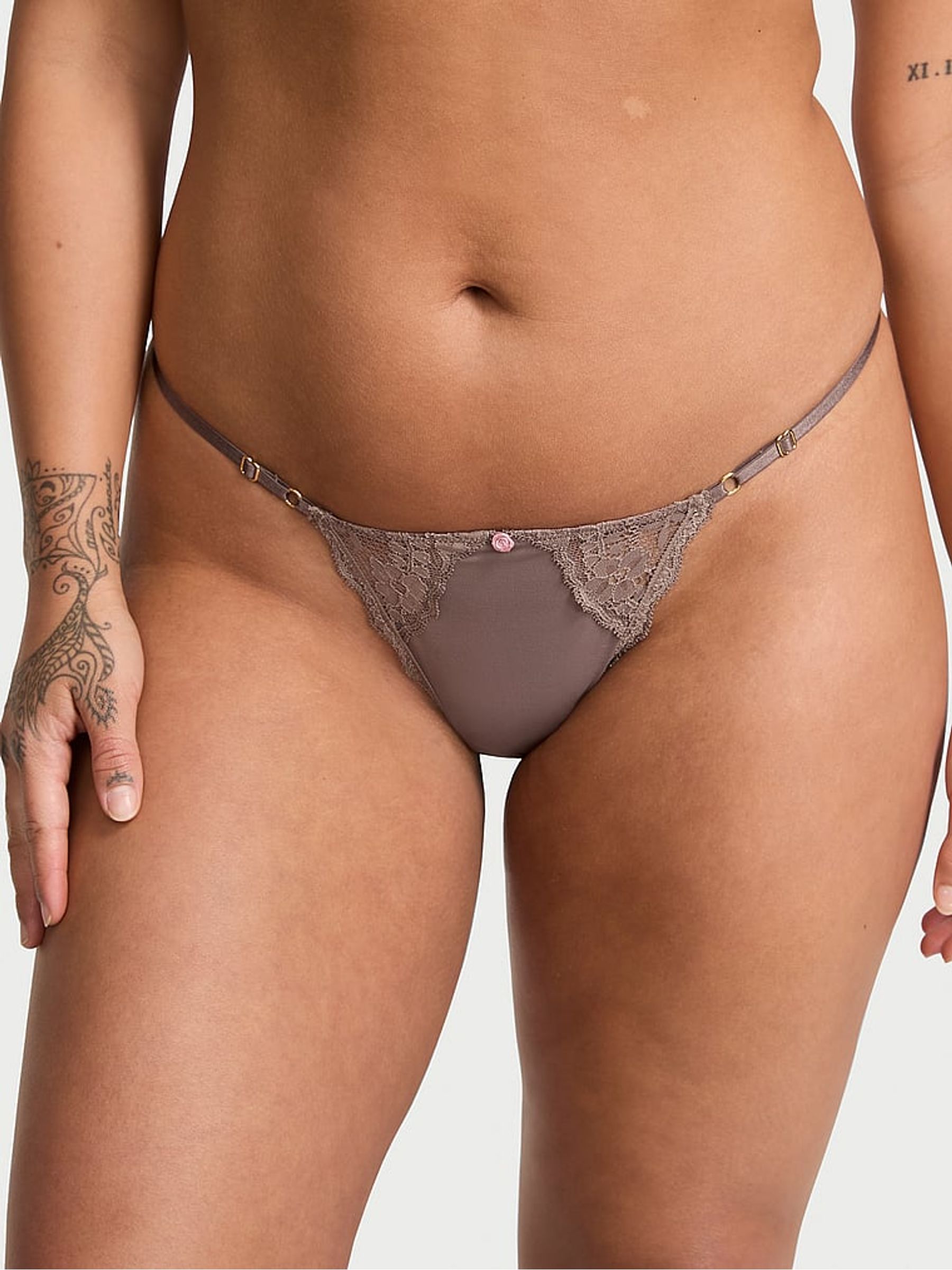 Titanium Grey Lace Trim G String Knickers (H28825) | €17.50