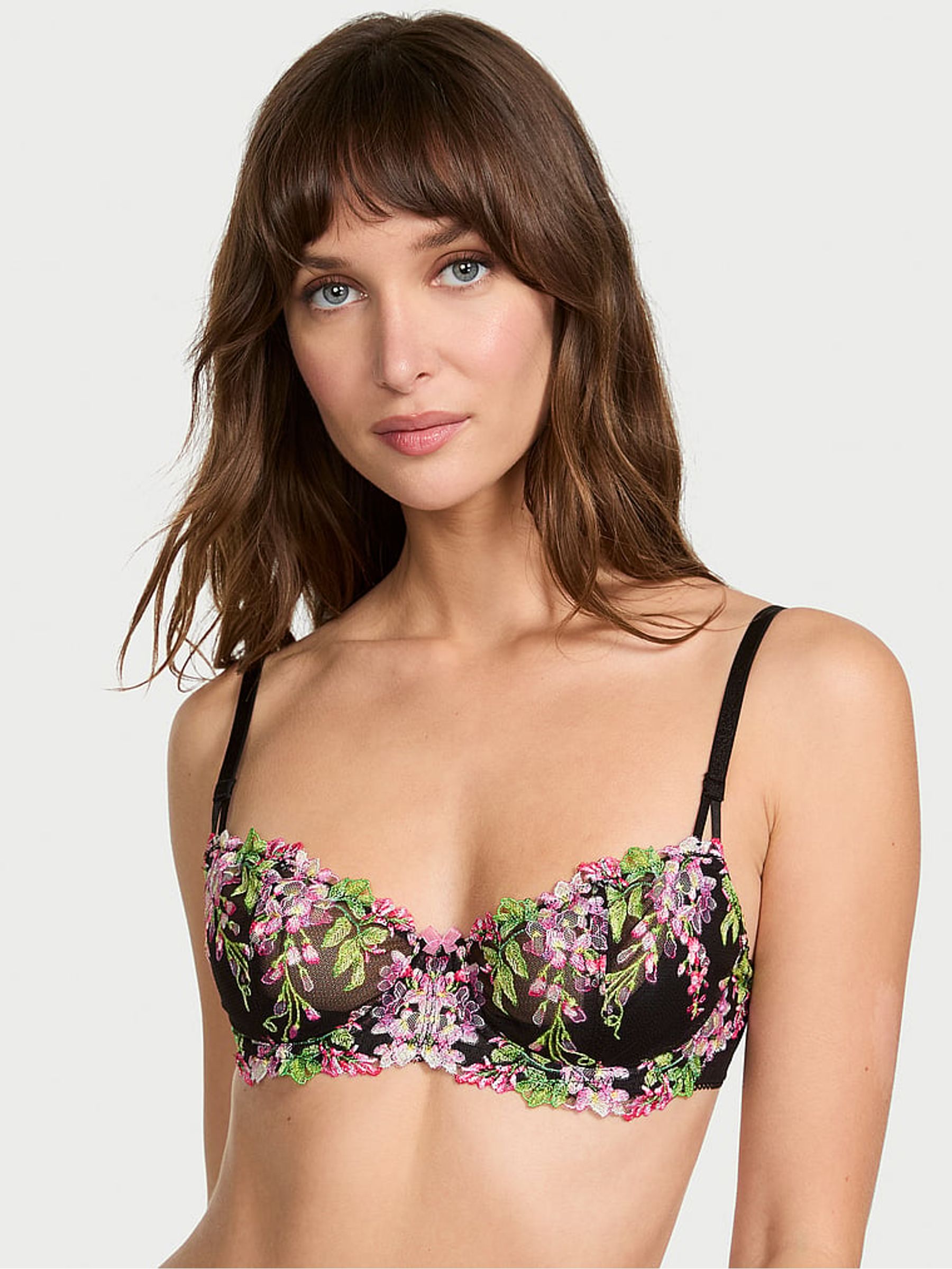 Black Unlined Balcony Wisteria Embroidery Bra (H29464) | €69
