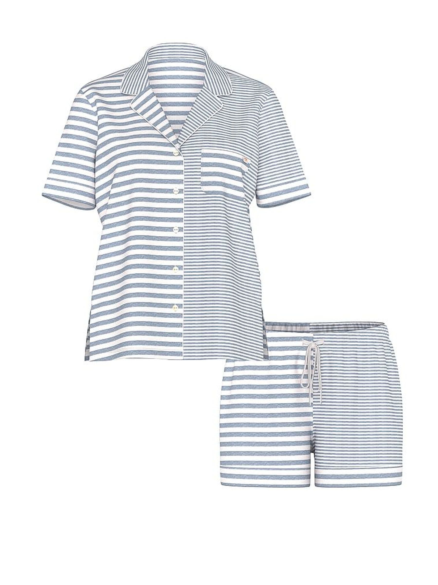 Medium Heather Grey & White Stripe Modal Short Pyjamas Set (H29491) | €69