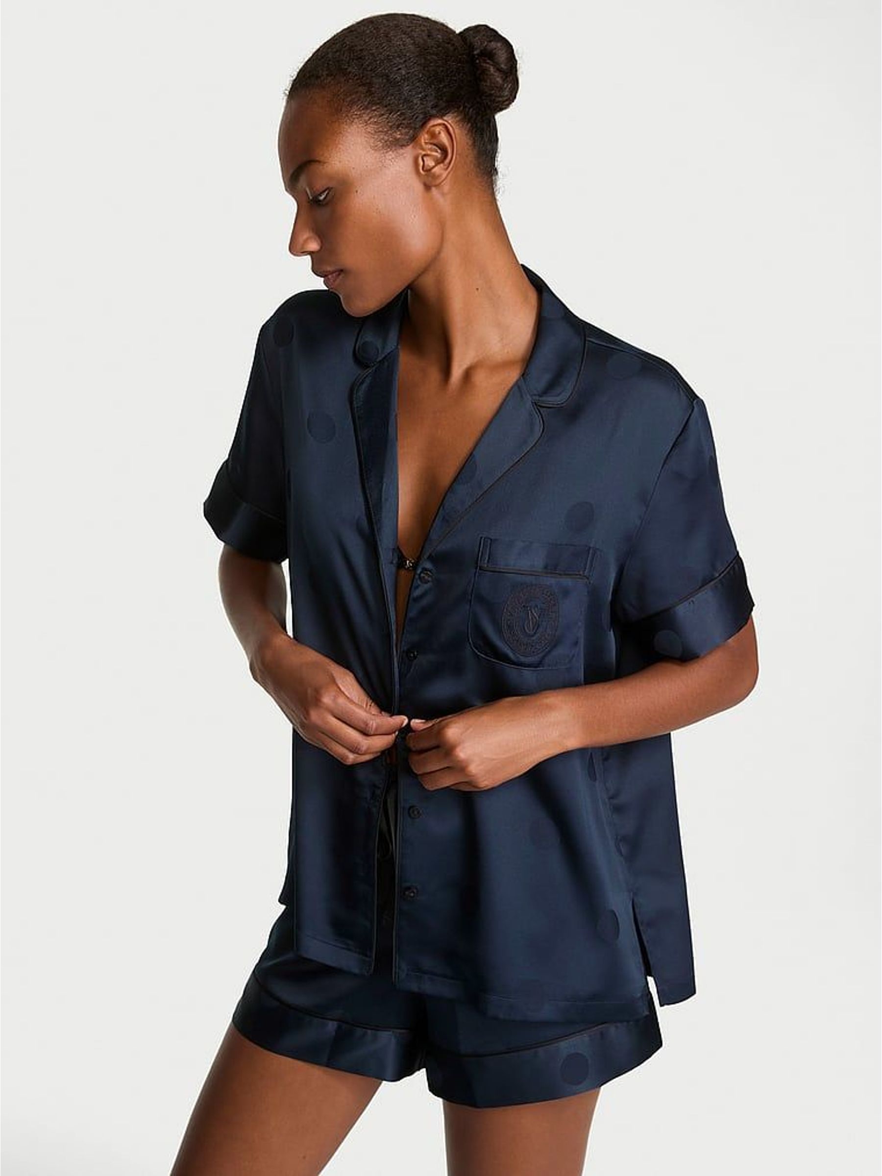 Dot Twilight Jacquard Blue Satin Short Pyjamas Set (H29506) | €83