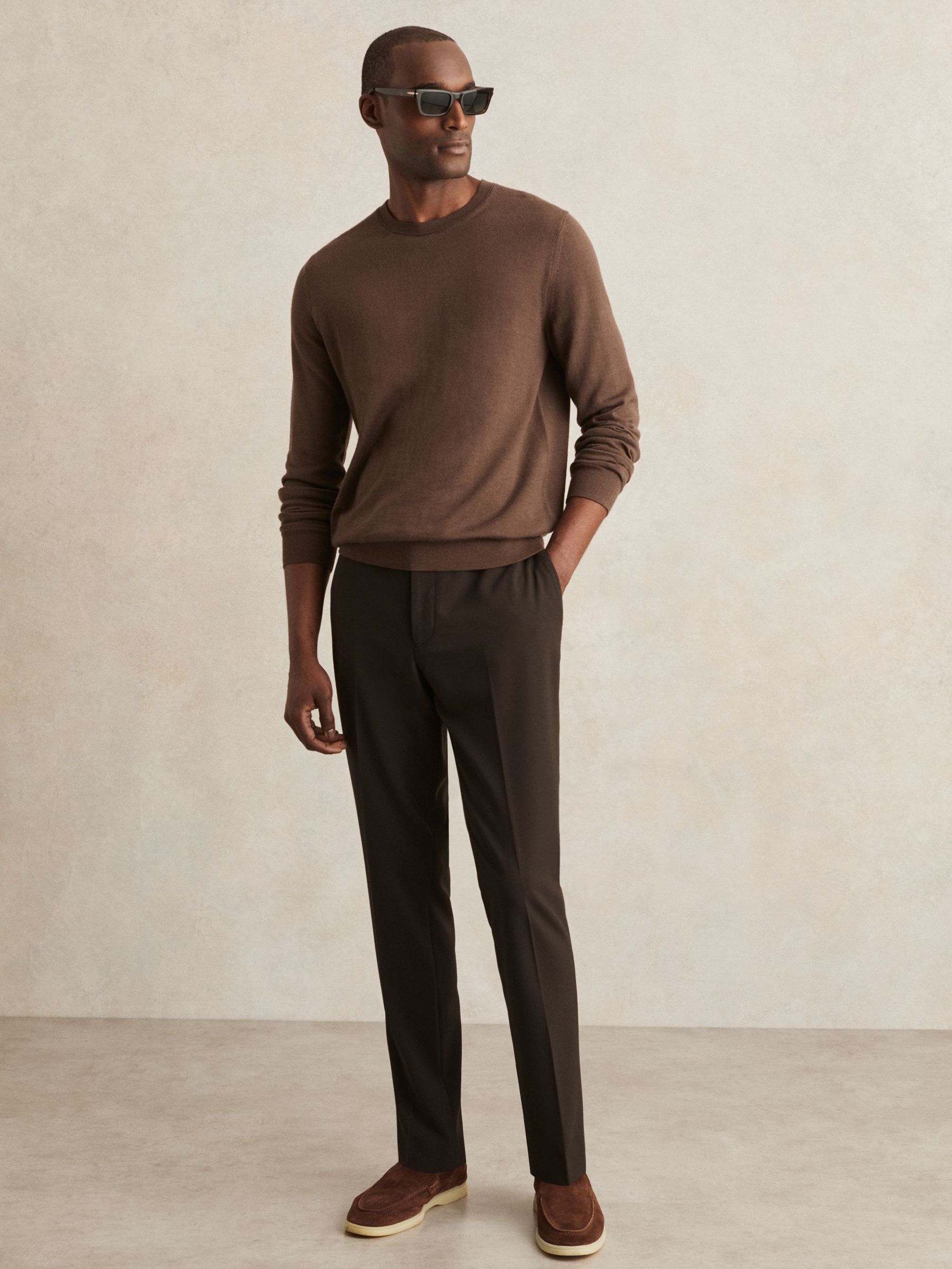 Slim Fit Internal Drawstring Trousers in Brown (H29649) | US$175