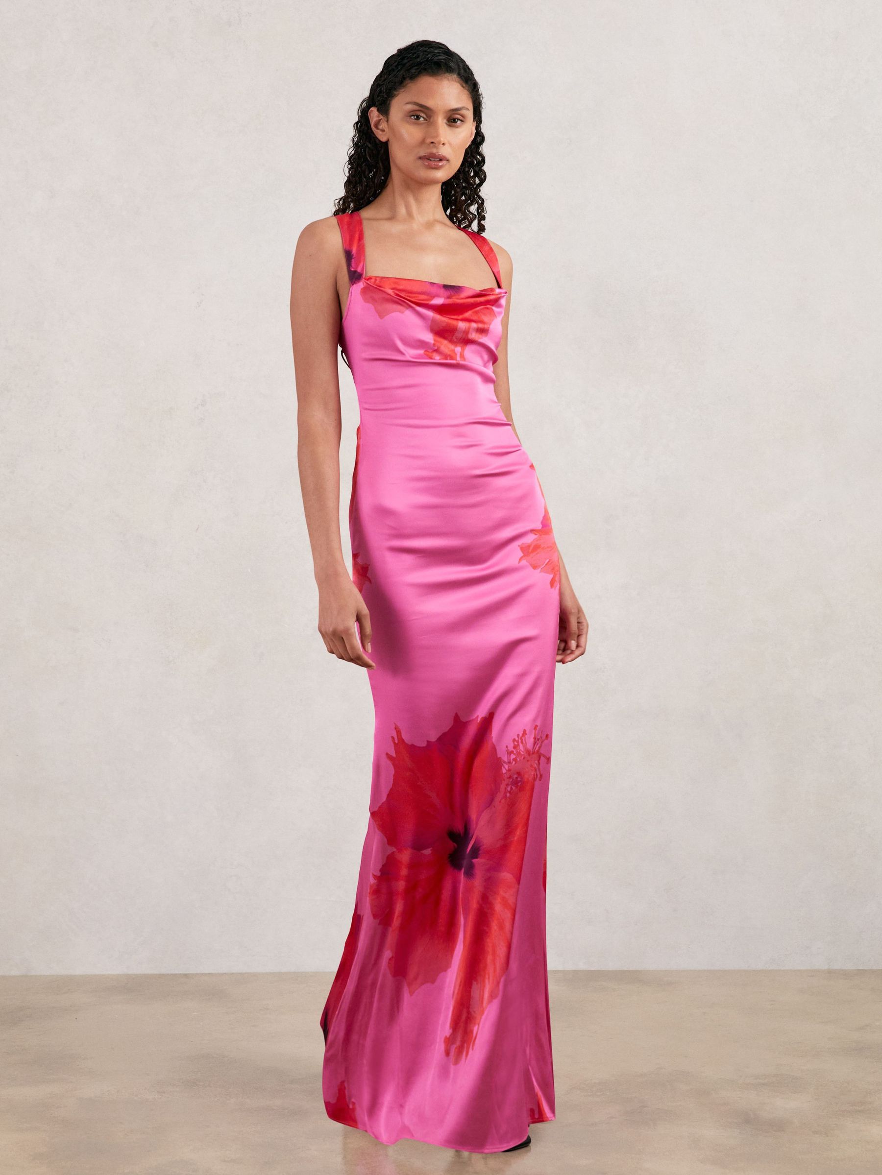 Good American Satin Floral Maxi Dress in Pink (H29656) | €177