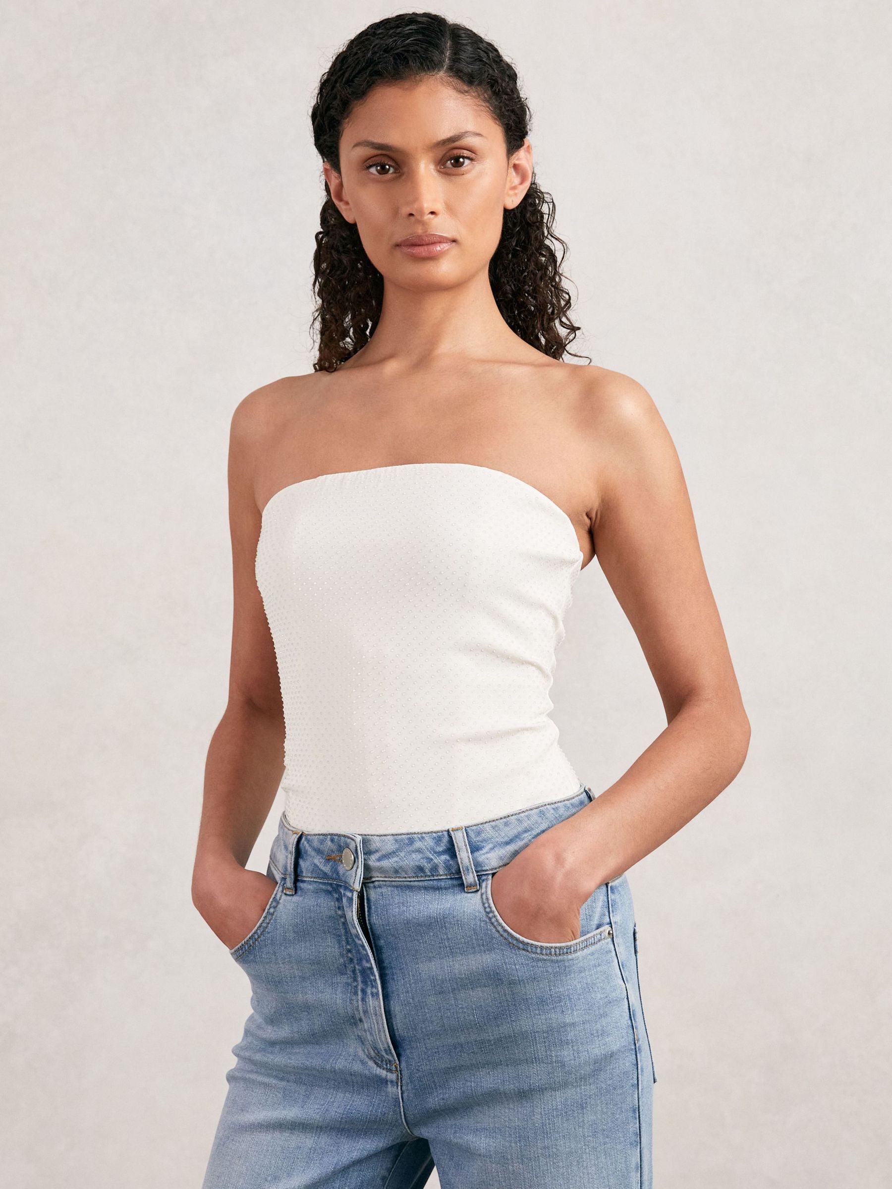 Good American Crystal Corset Bodysuit in White (H29657) | AED550