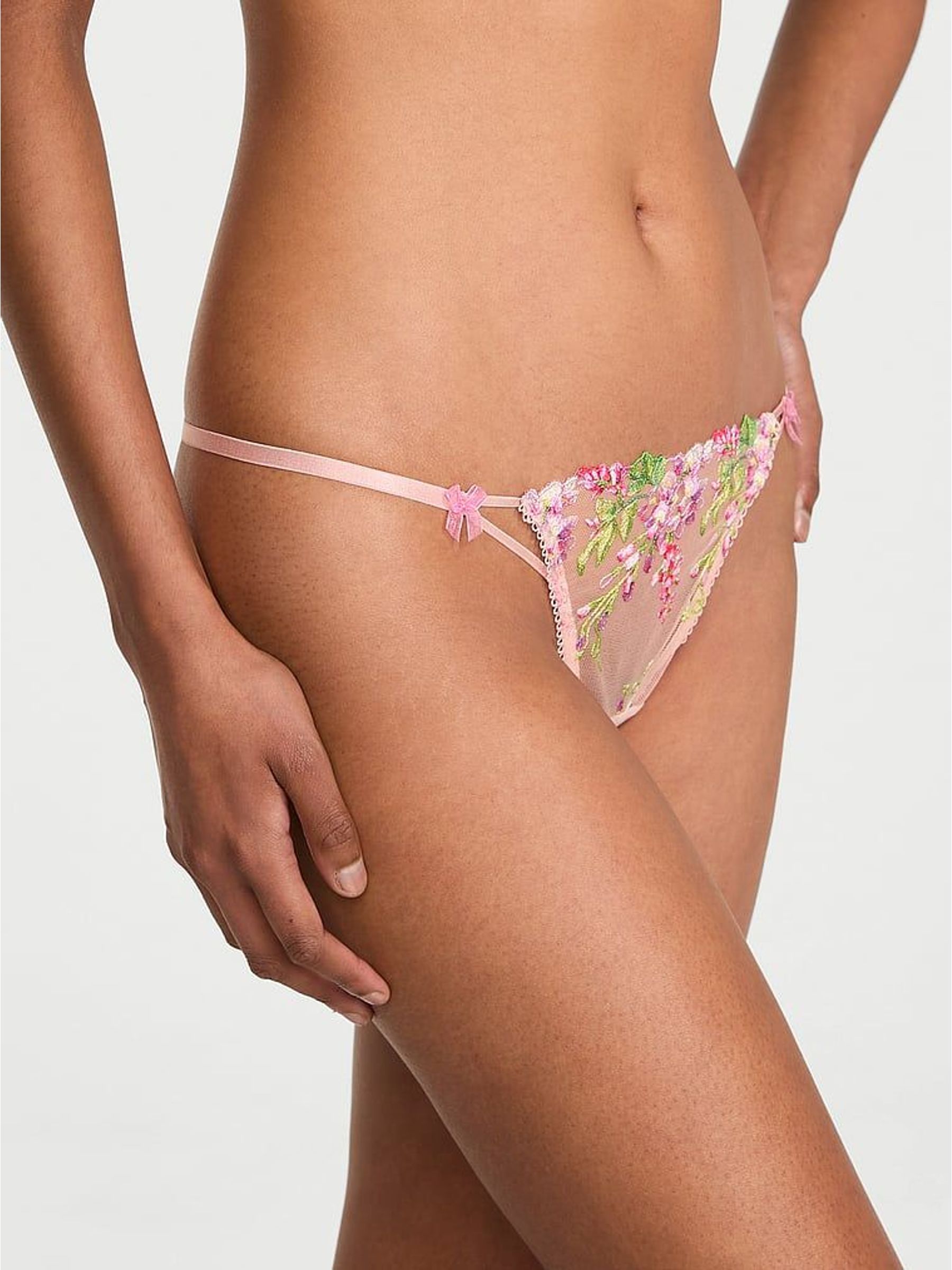 Pink G-String Wisteria Embroidery Knickers (H30416) | €32