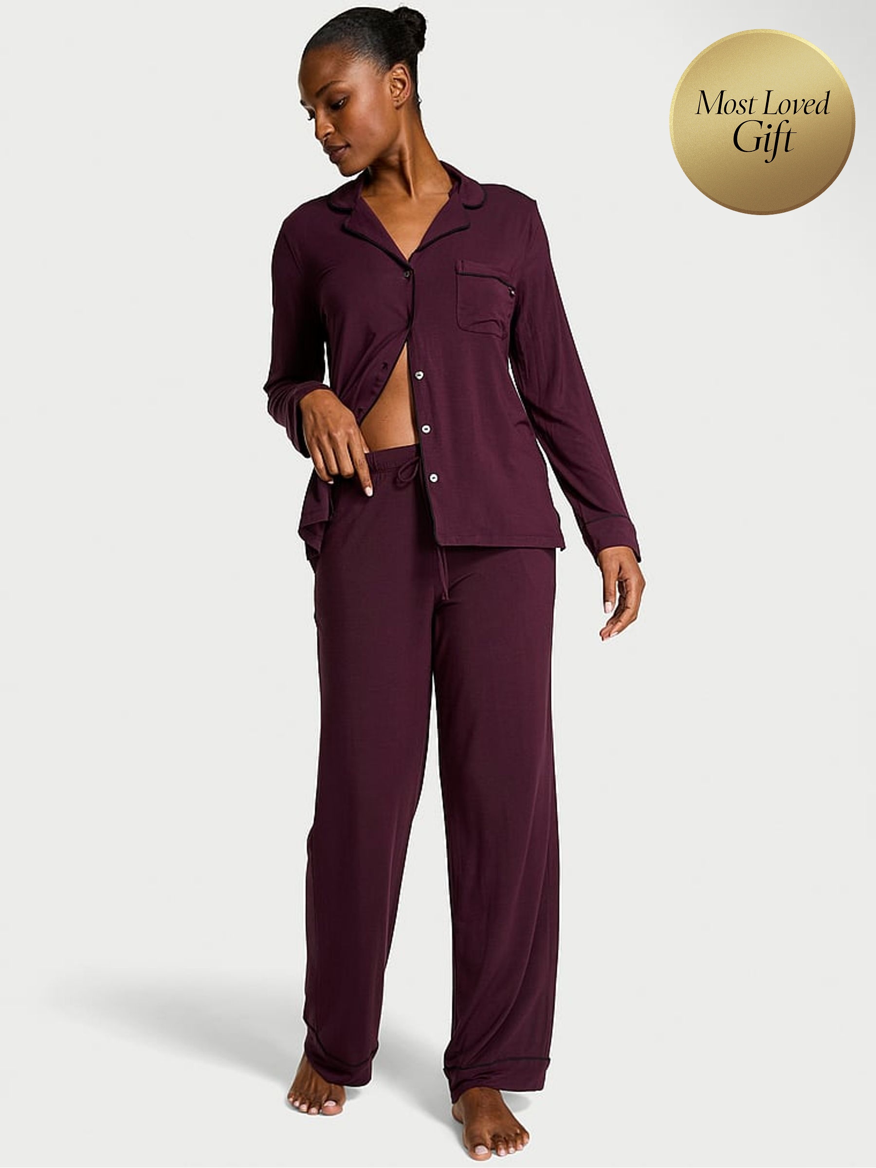 Winter Wine Purple Modal Long Pyjamas Set (H30794) | €75