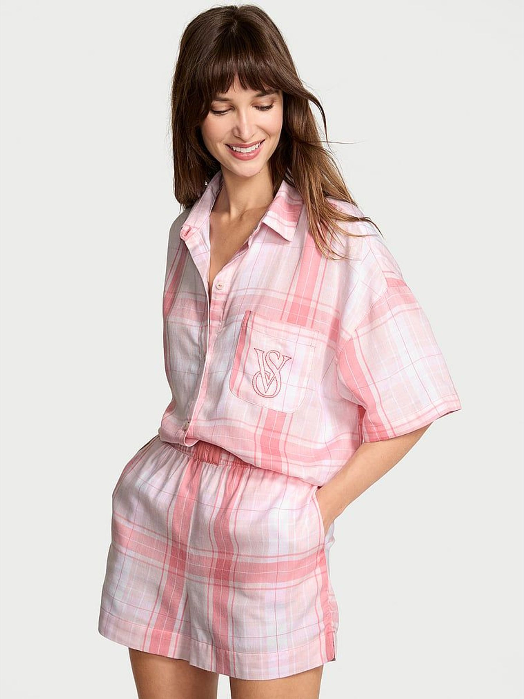 Heather Pink Petal/Rally Bold Plaid Cotton Modal Short Pyjamas Set (H30801) | €62