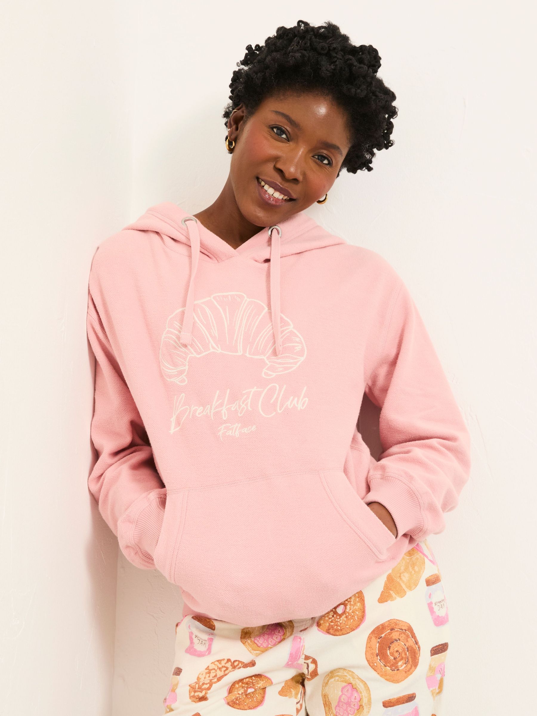 Imogen Pink Breakfast In Bed Graphic Overhead Hoodie (H35715) | $88