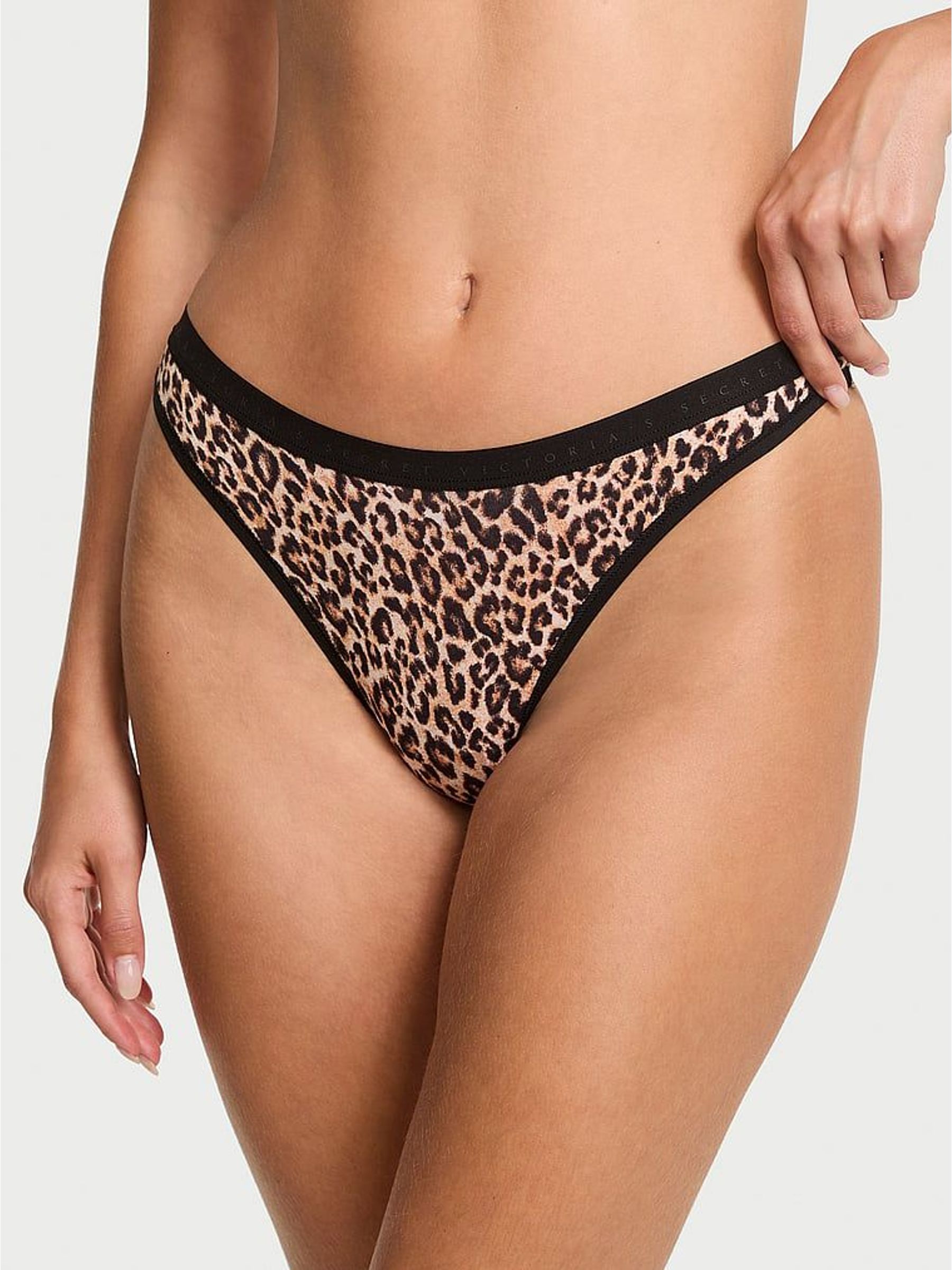 Natural Leopard Black Thong Knickers (H37787) | €11.50