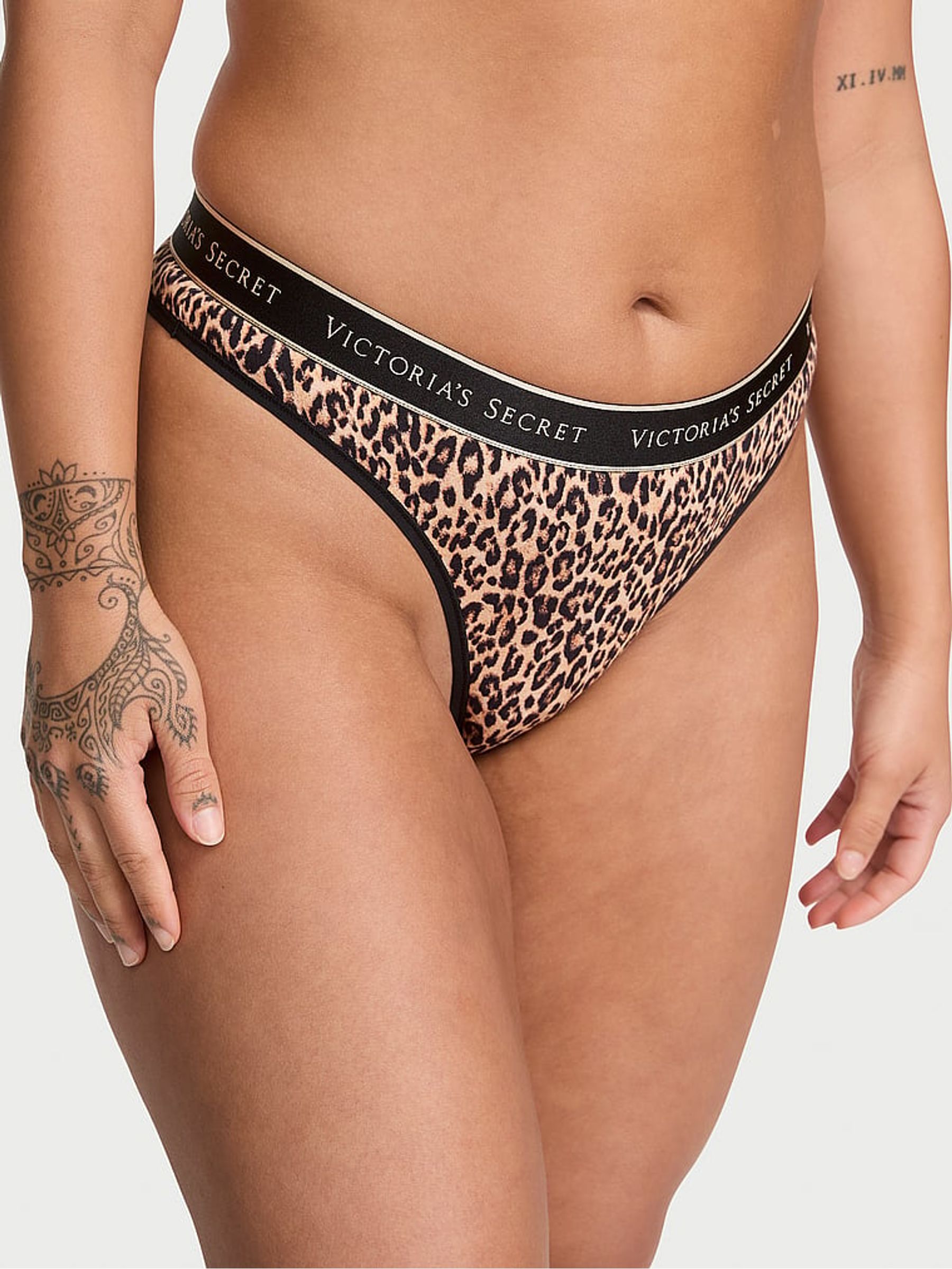 Natural Leopard Black Thong Logo Knickers (H37790) | €11.50