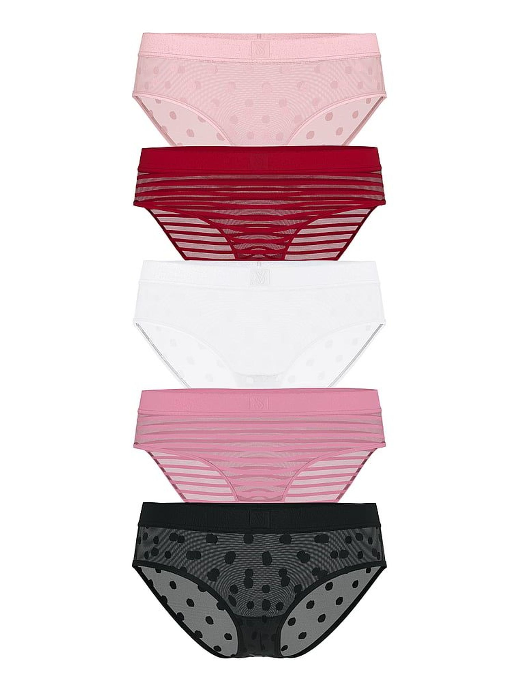Pink/Red/Black/White Hipster 5 Pack Sheer Logo Knickers (H37855) | €32