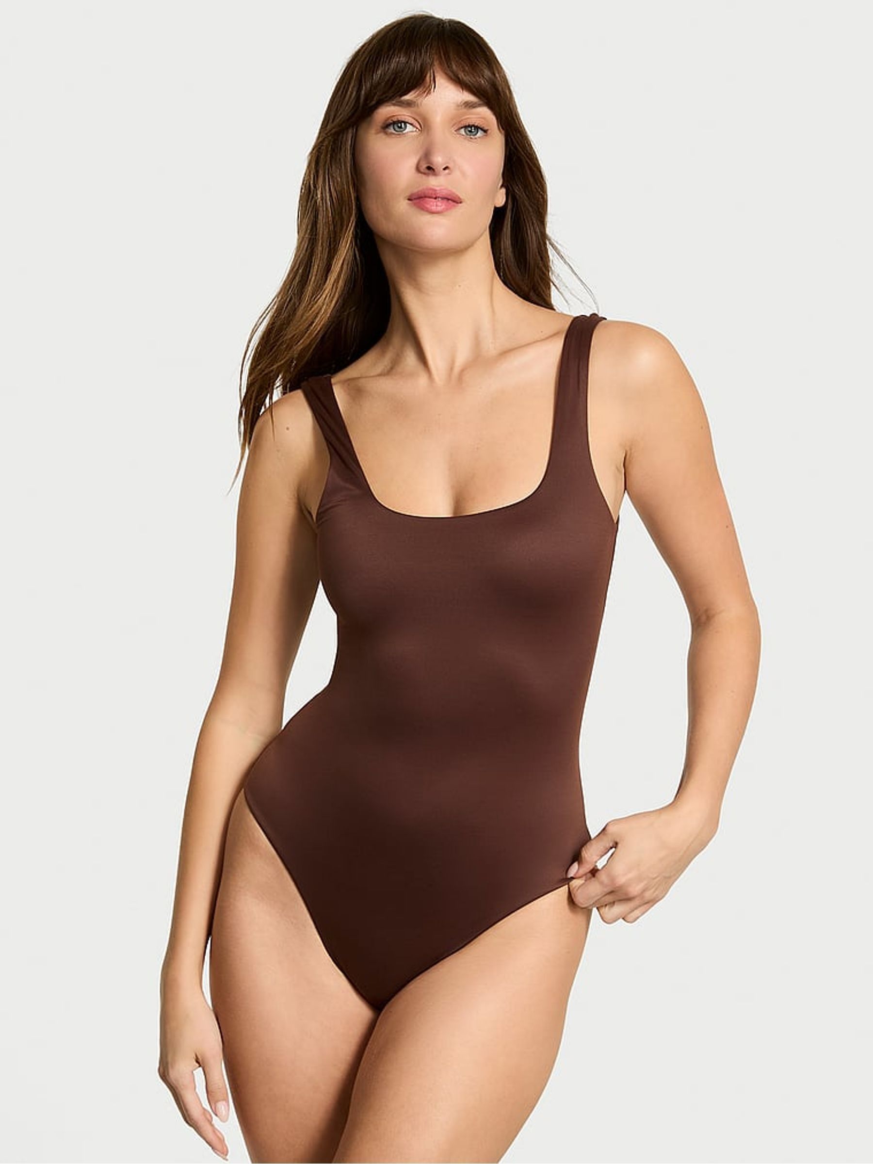 Ganache Brown FeatherSoft™ Square Neck Tank Bodysuit (H37870) | €58