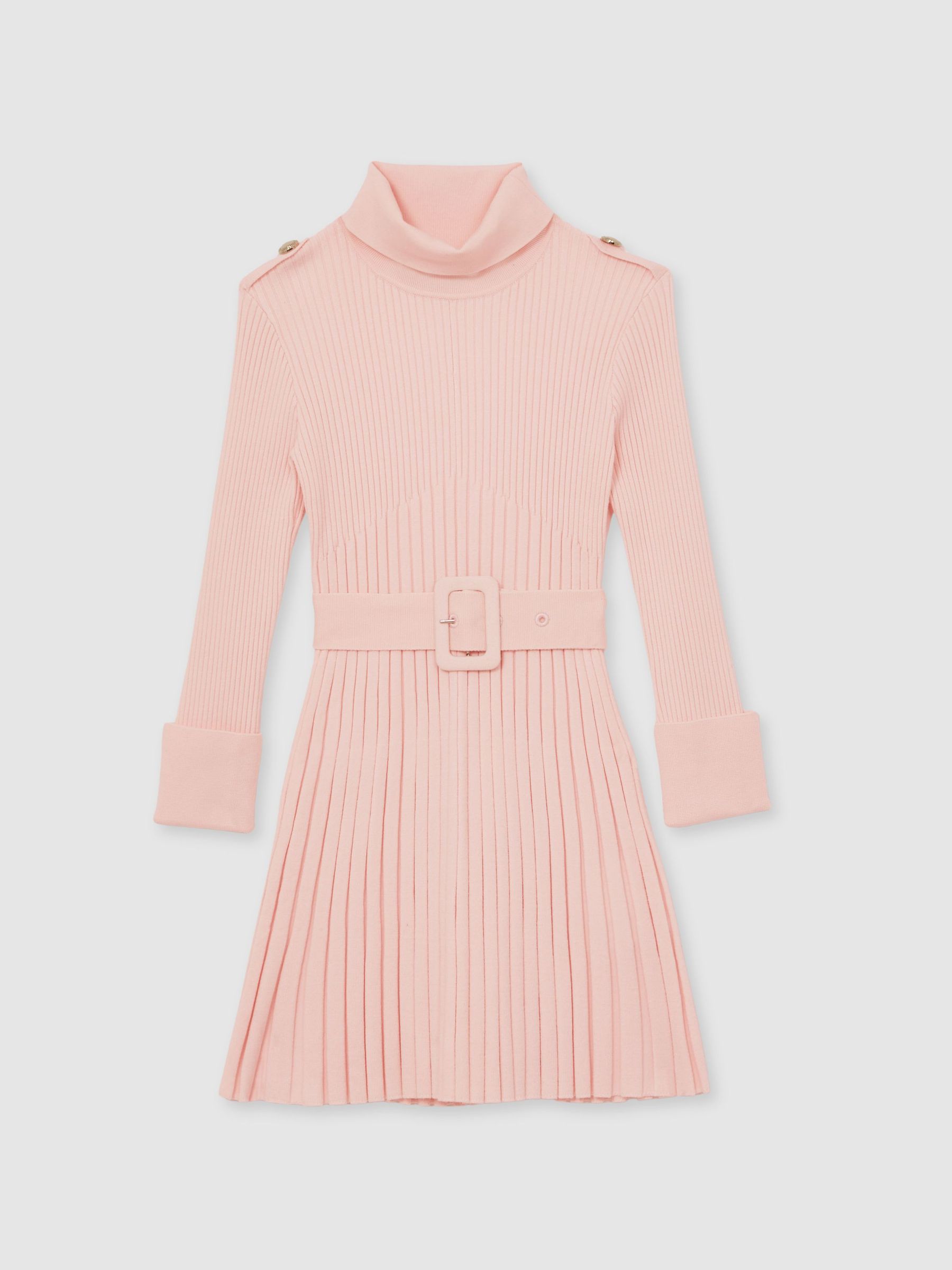 13-14 yrs Rib-Knit Roll-Neck Belted Dress in Pink (H39328) | $135