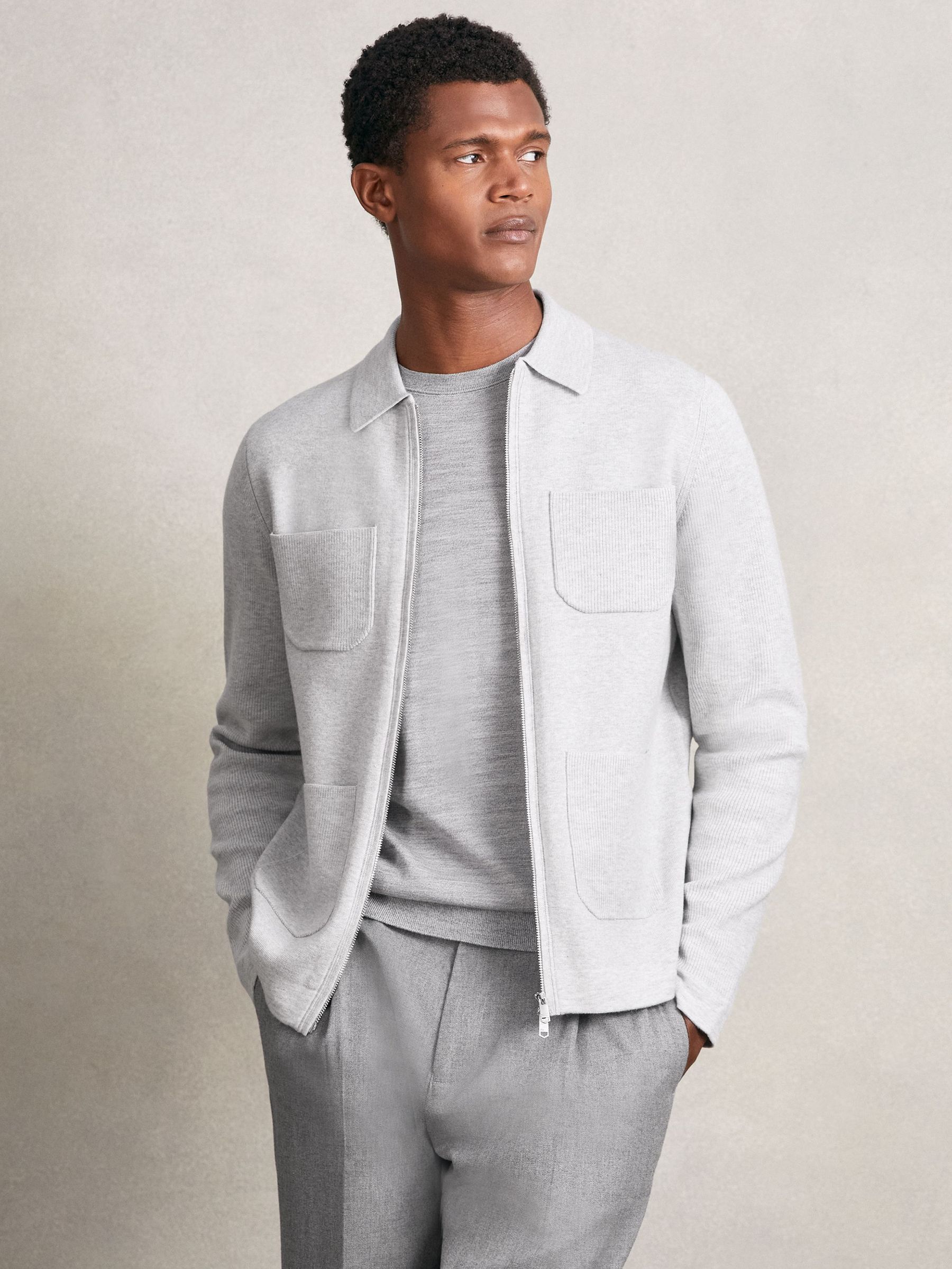 Four-Pocket Zip-Through Cardigan in Soft Grey (H39686) | ₪965