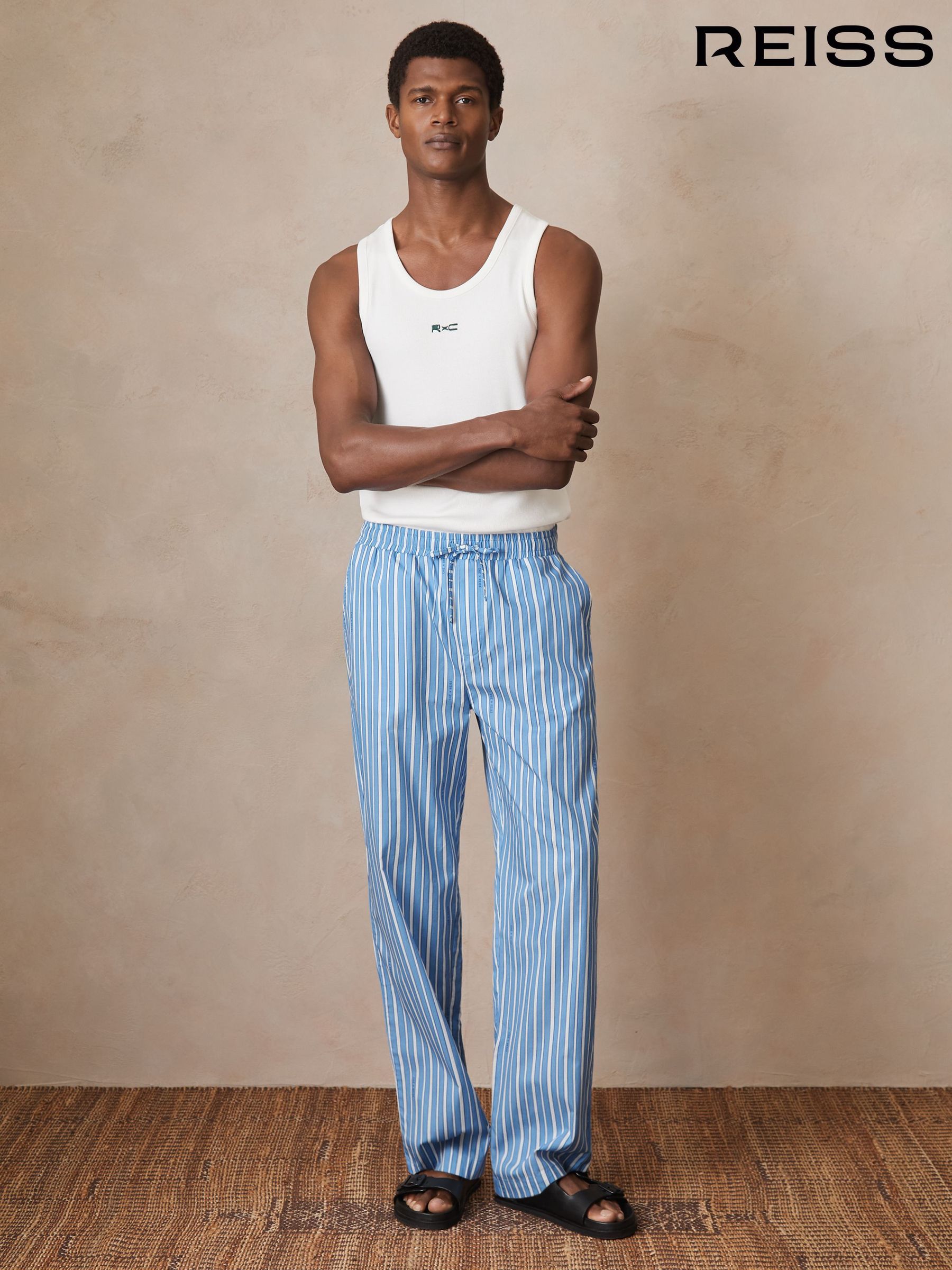 Reiss | Ché Poplin Stripe Trousers in Bright Blue/White (H39691) | US$195