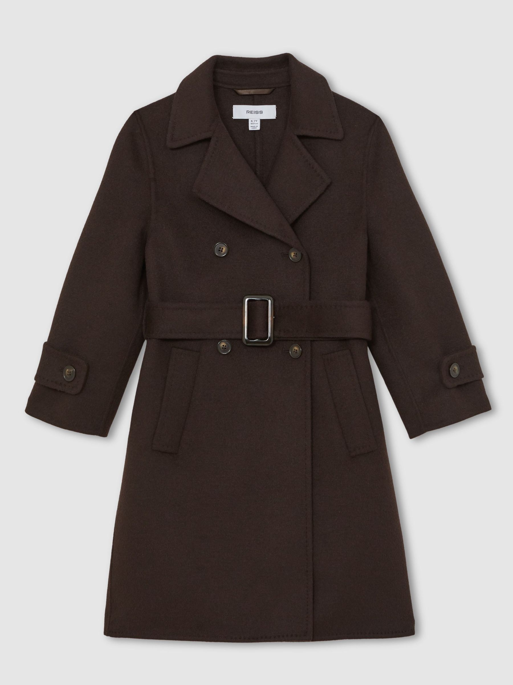 13-14 yrs Double-Breasted Blindseam Wool-Blend Coat in Chocolate Brown (H39692) | 700 QAR