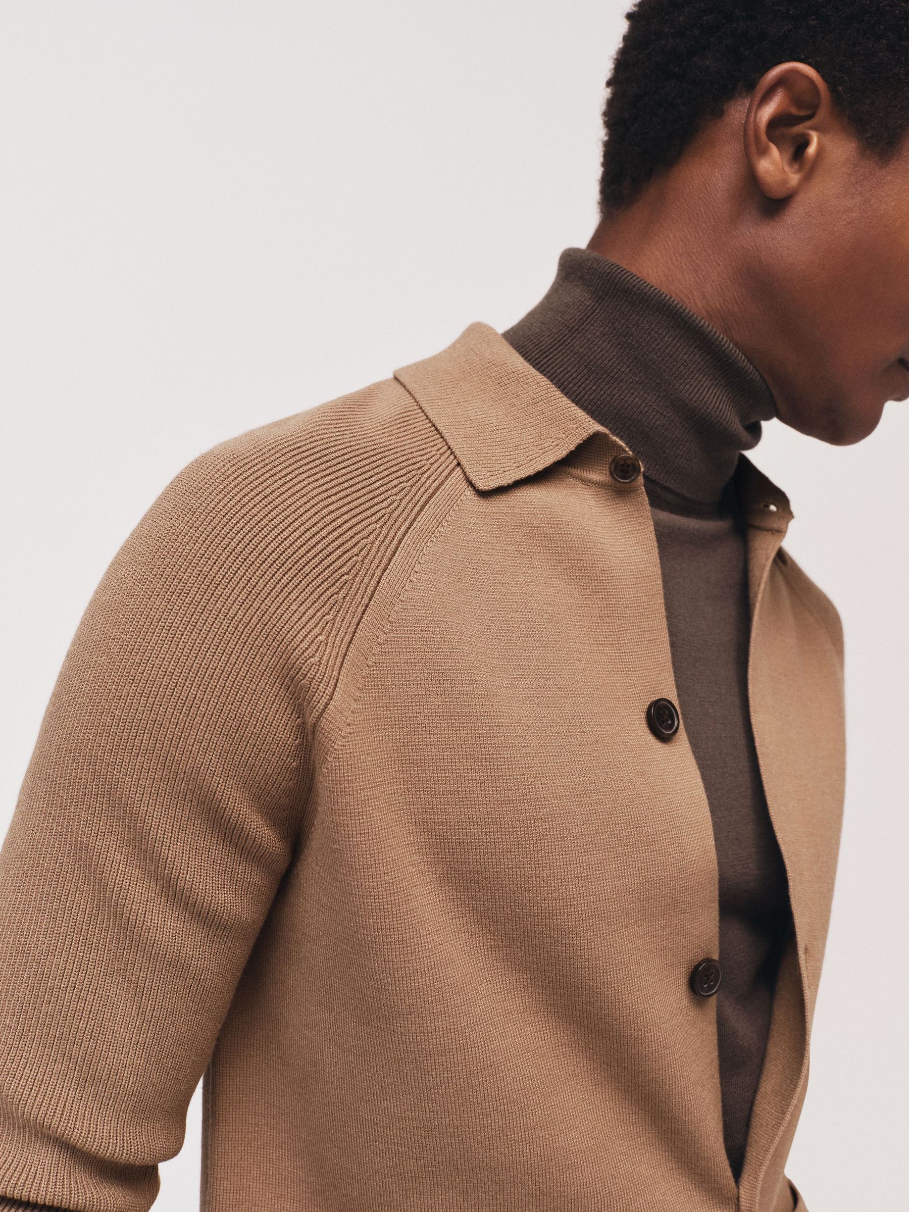 Button-Through Ribbed-Sleeve Shirt in Camel Brown (H39700) | 205 €
