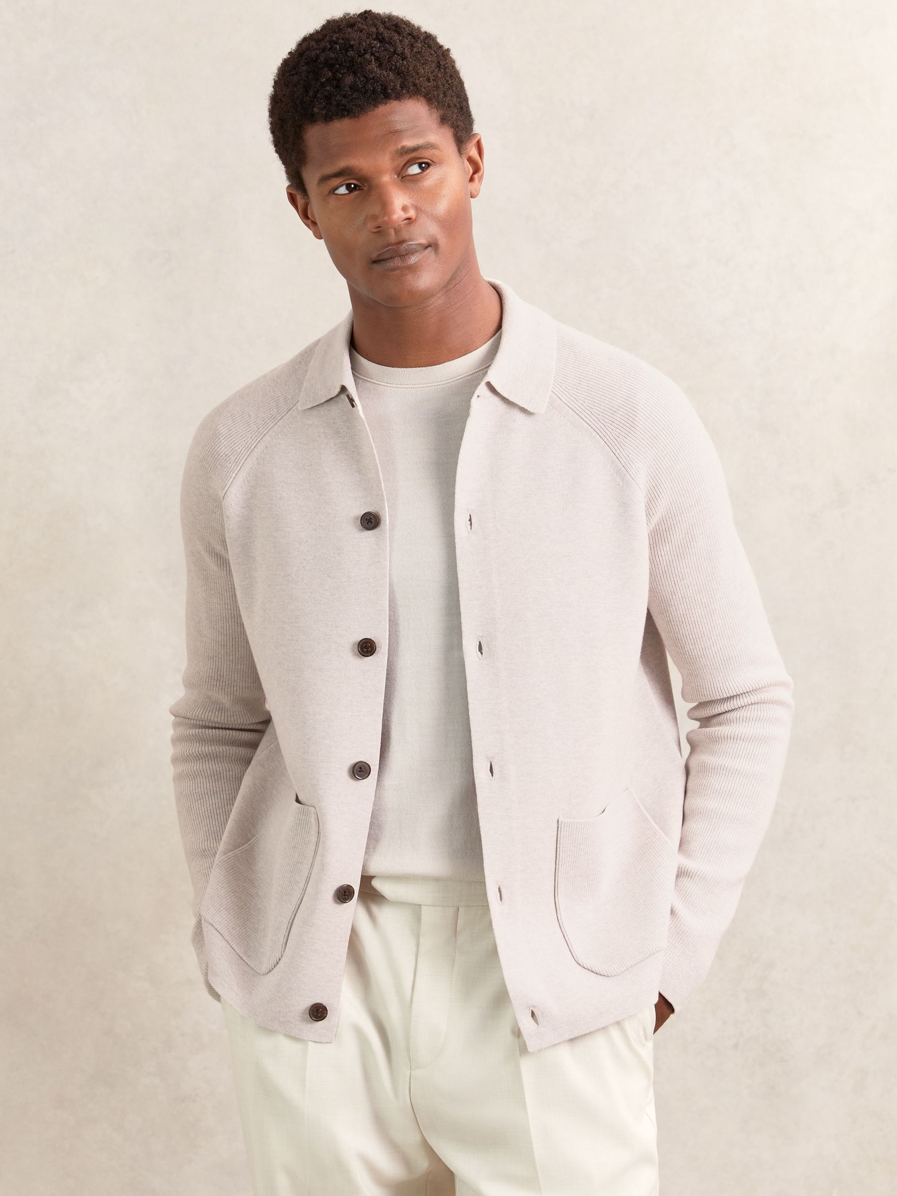 Button-Through Ribbed-Sleeve Shirt in Oatmeal Brown (H39701) | Kč5,385