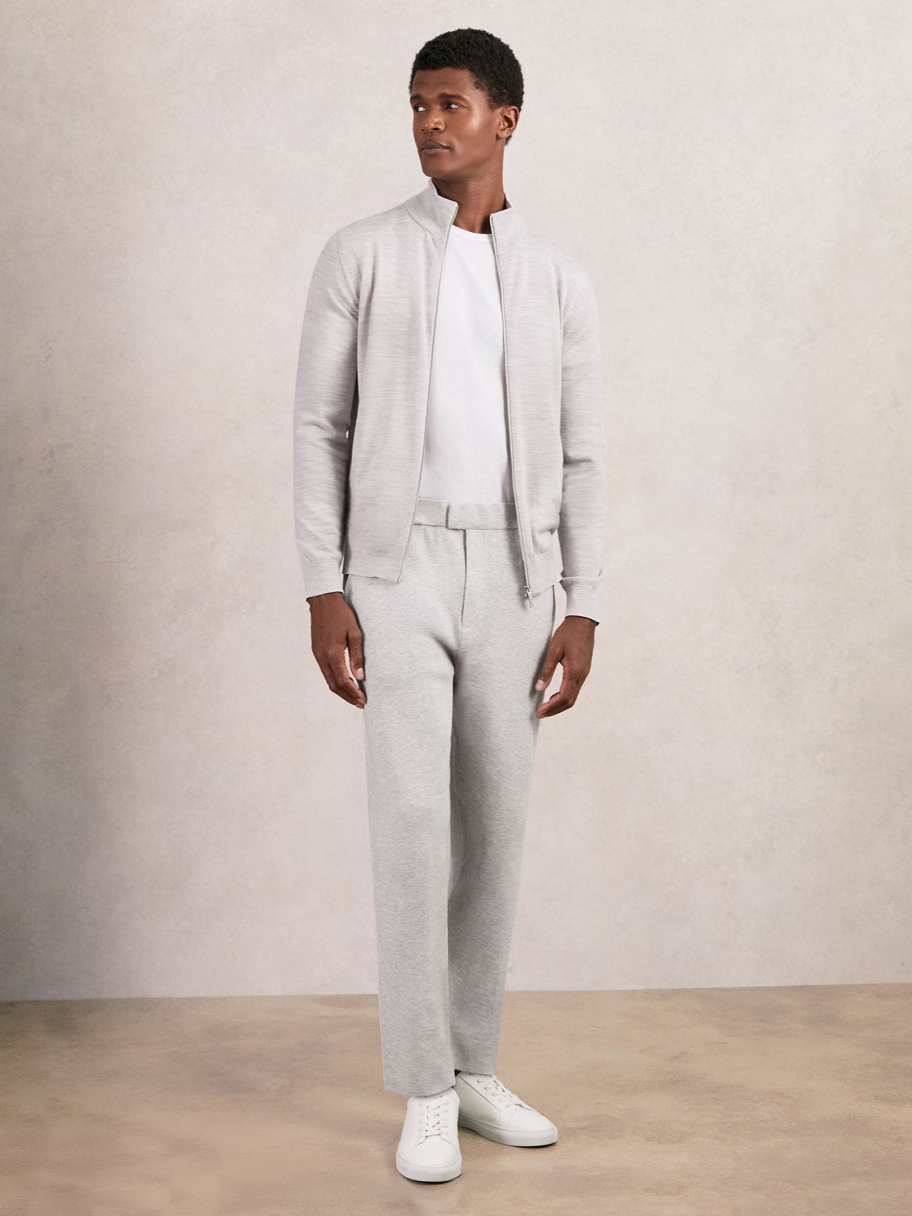 Tapered Fit Knitted Trousers in Soft Grey (H39709) | 820 QAR