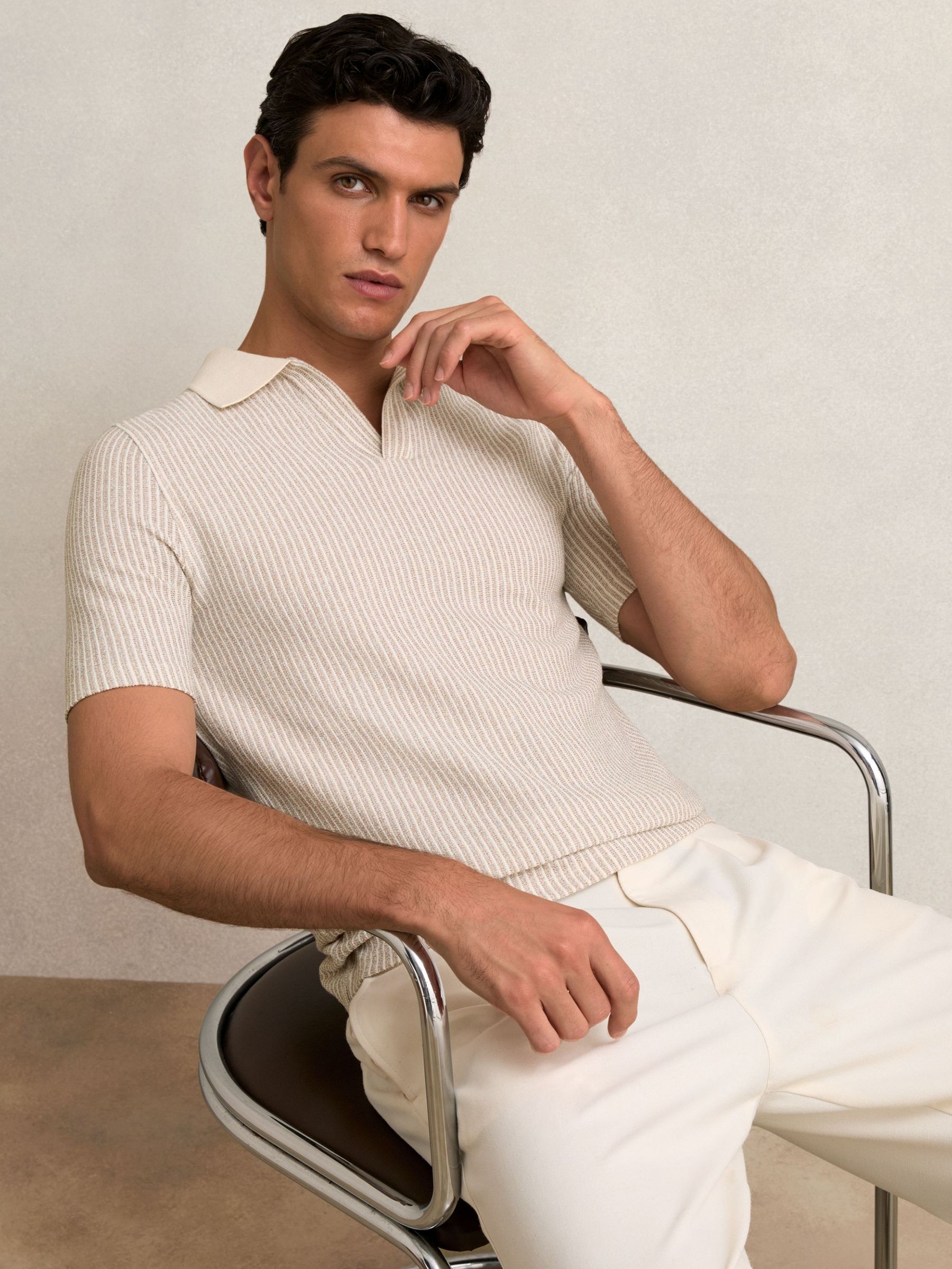 Polo Shirt in Ecru/Taupe Brown (H39792) | €125