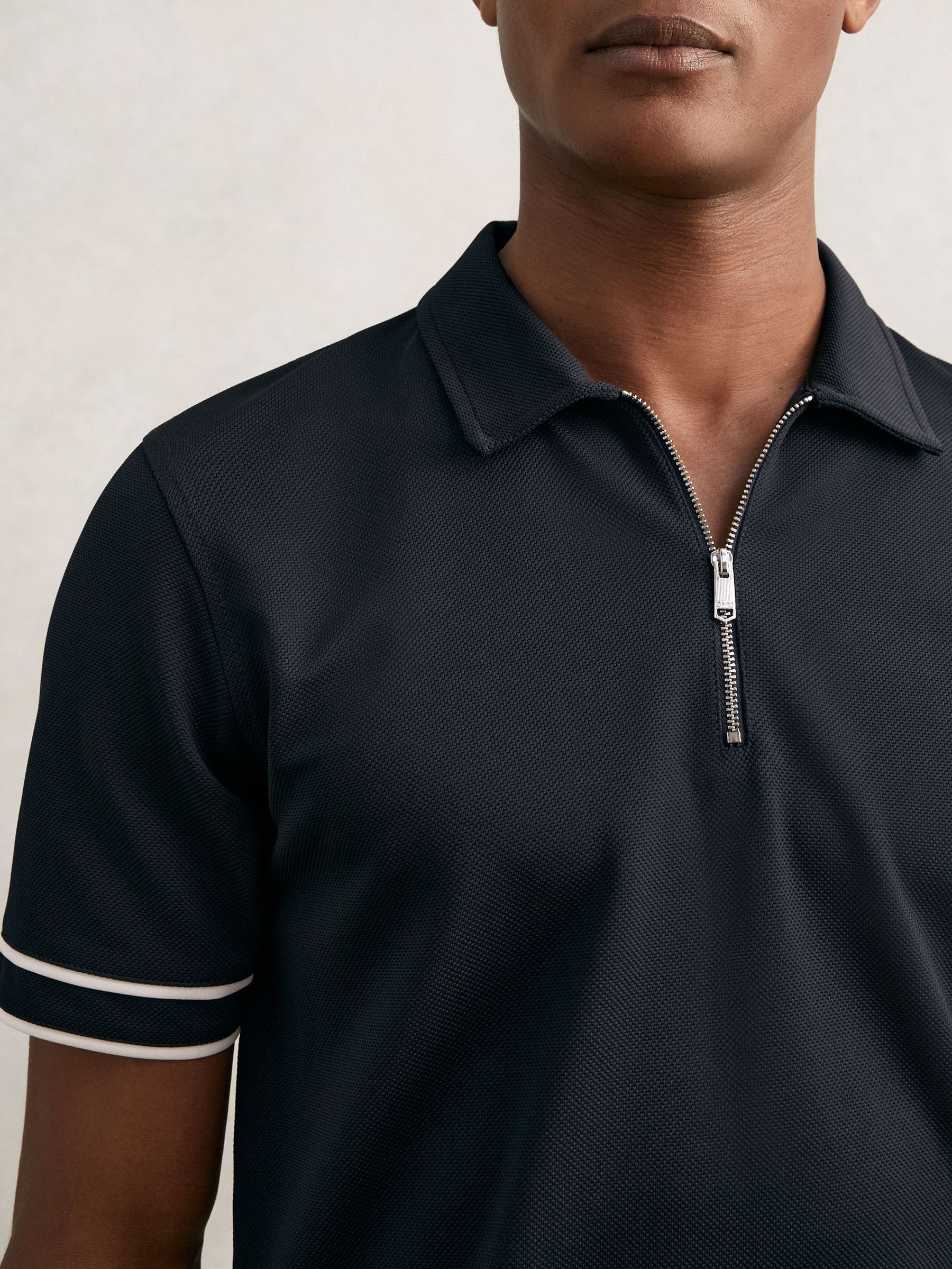 Textured Half-Zip Tipped Polo Shirt in Navy (H39793) | €95