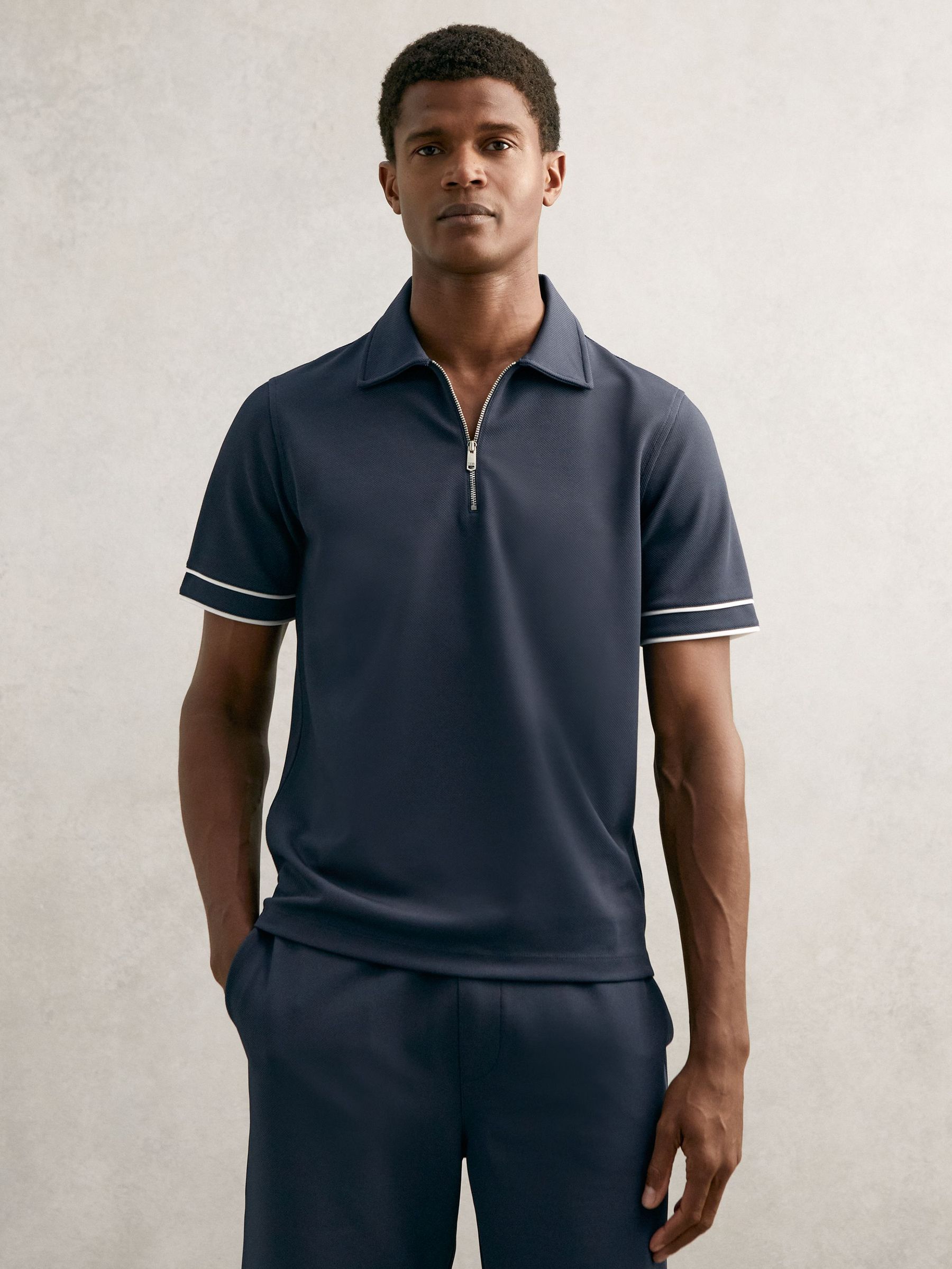Textured Half-Zip Tipped Polo Shirt in Airforce Blue (H39810) | €95