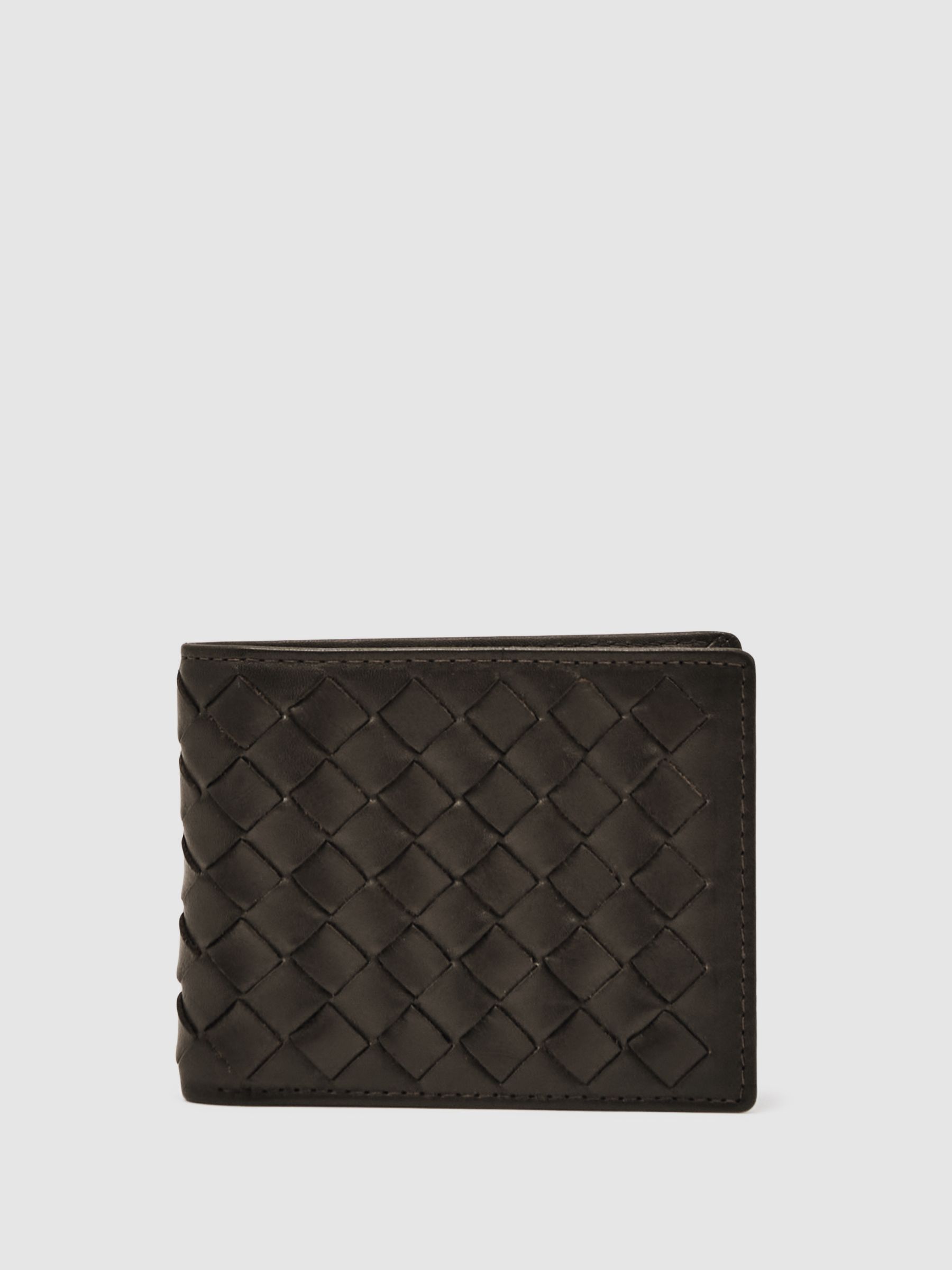 Leather Large Lattice-Effect Wallet in Dark Brown (H42096) | €75