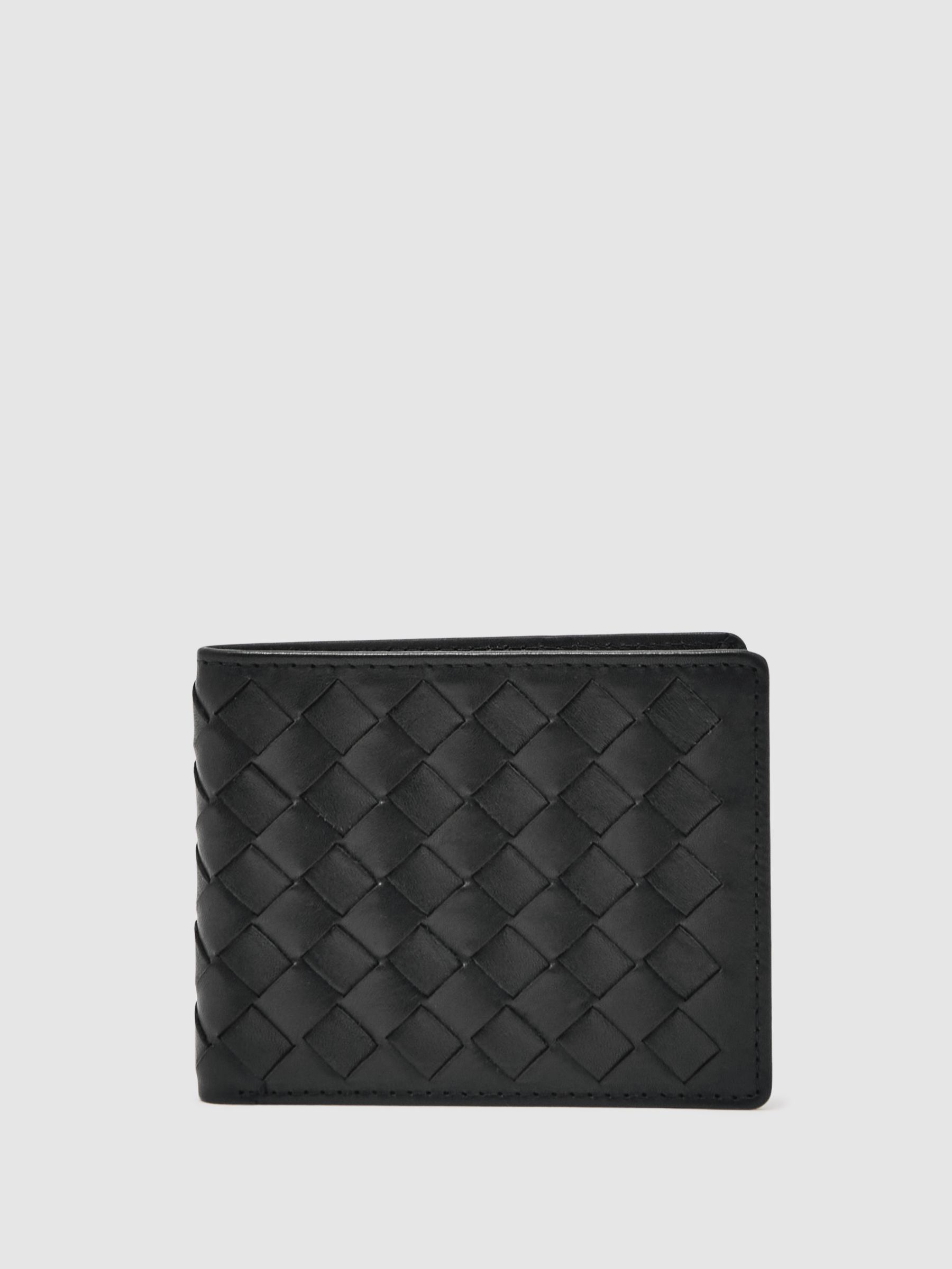Leather Large Lattice-Effect Wallet in Black (H42105) | €75