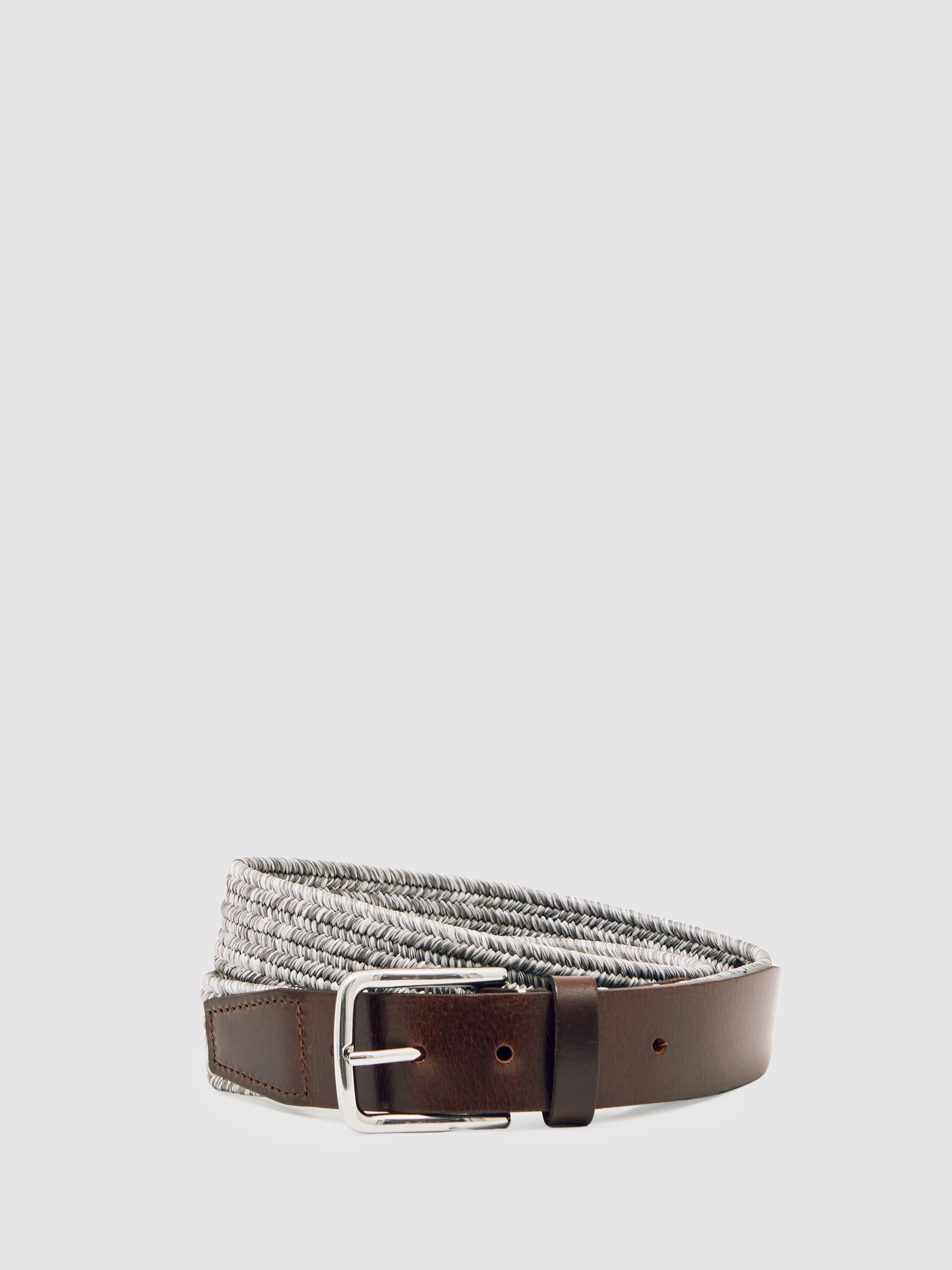 Webbing Belt With Leather Trim in Soft Grey (H42111) | 320 QAR