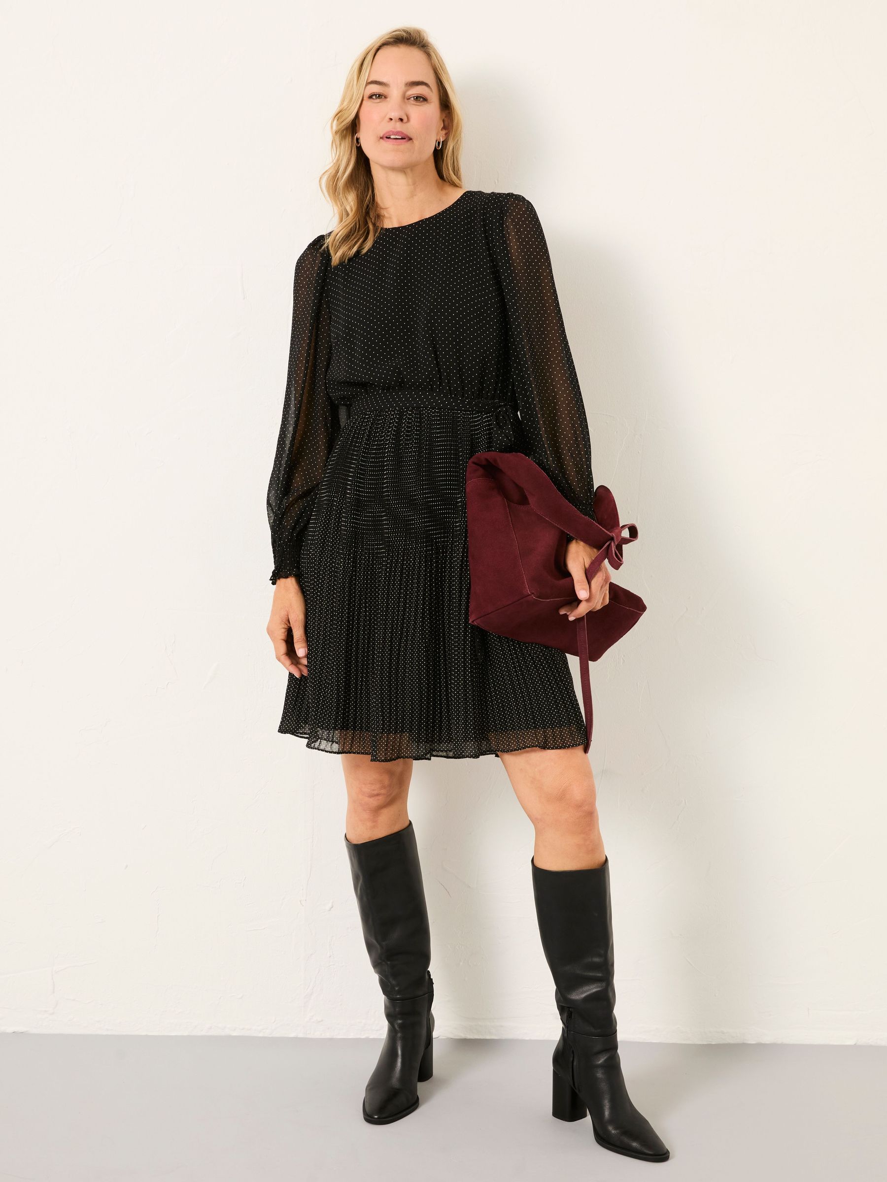 Darcy Black Pin Spot Petite Mini Dress (H42141) | $112