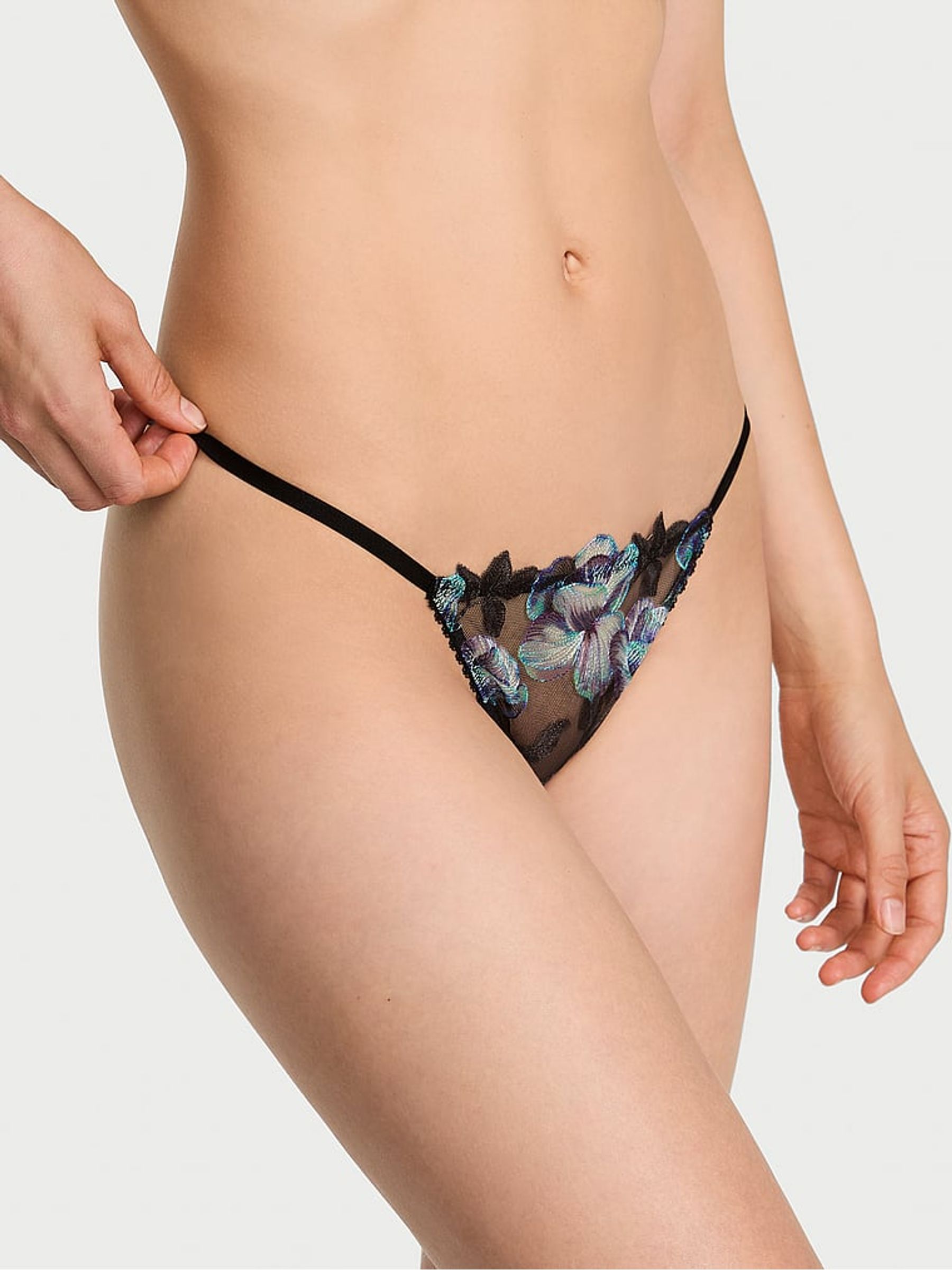 Electric Blue G-String Orchid Embroidery Knickers (H42282) | €32