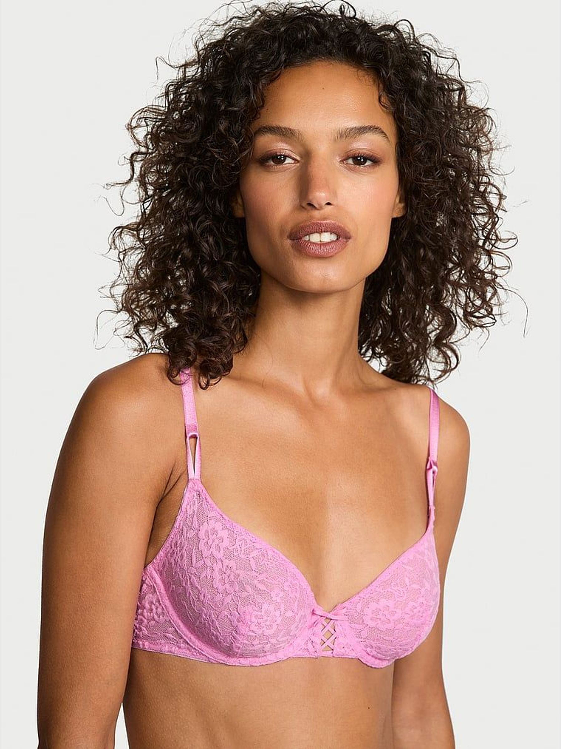 Pink Lilac Unlined Demi Sexy T-Shirt Lace-Up Bra (H42294) | €32