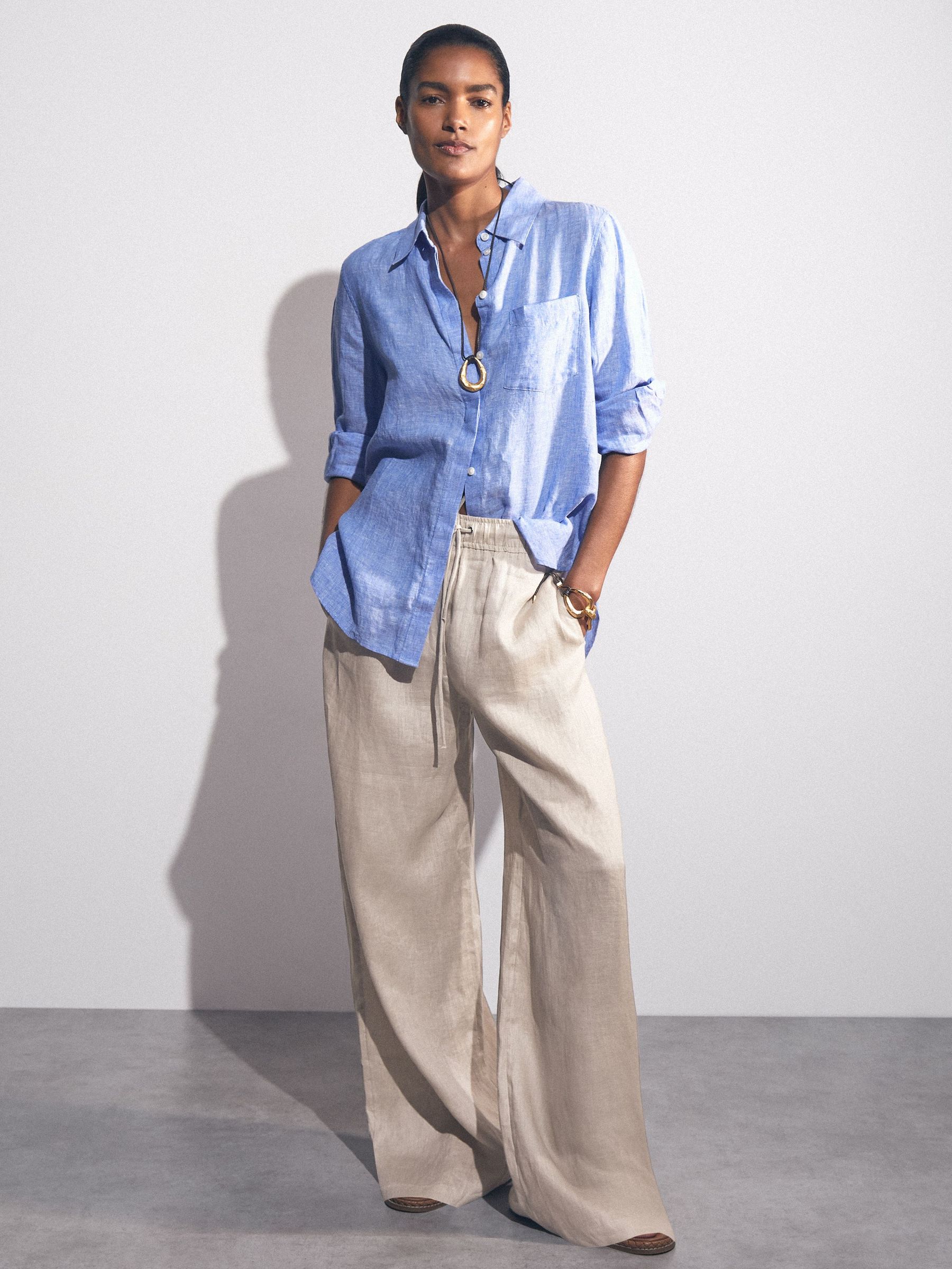 Petite Linen-Blend Wide-Leg Trousers in Neutral (H42759) | US$215