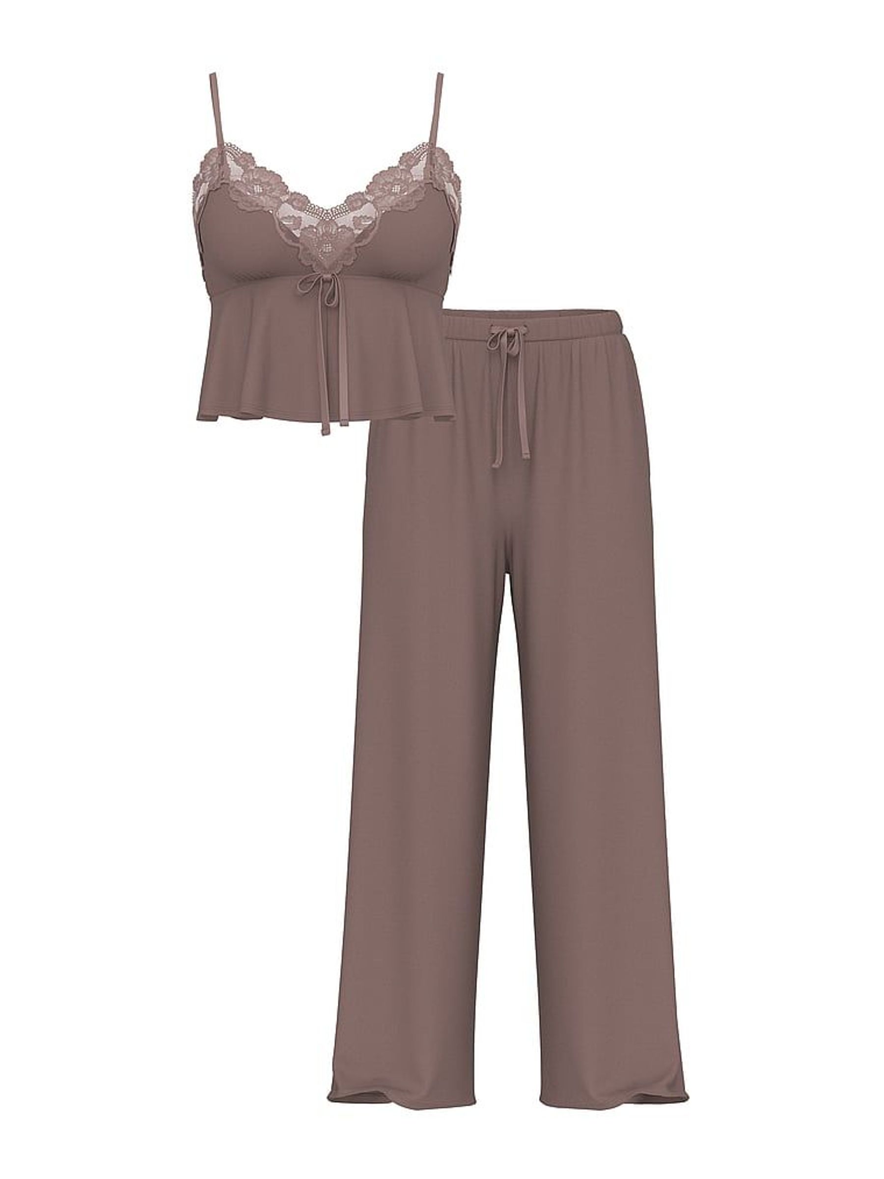 Cloudy Grey Modal Lace Trim Cami & Wide Leg Trouser Set (H43052) | €87
