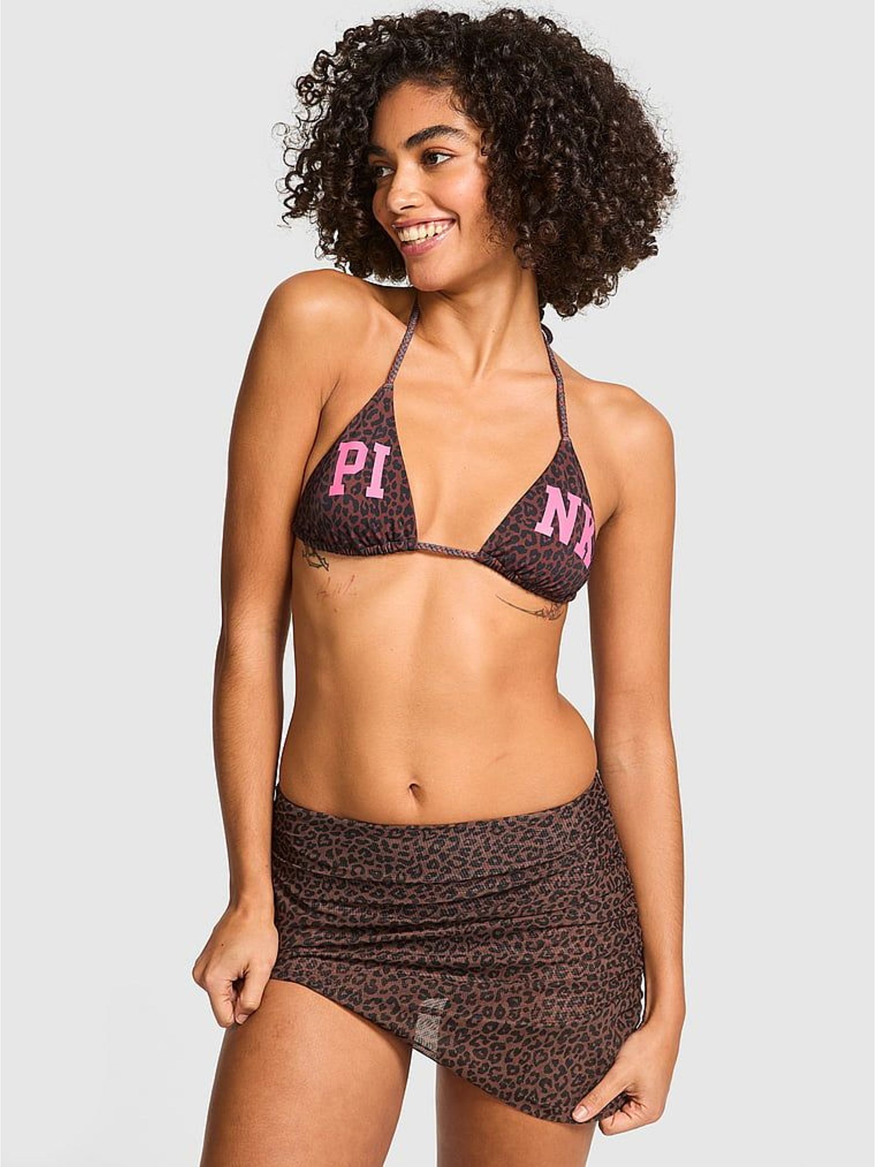 Brown Leopard Cheeky Bikini Bottom with Skirt (H43093) | €43