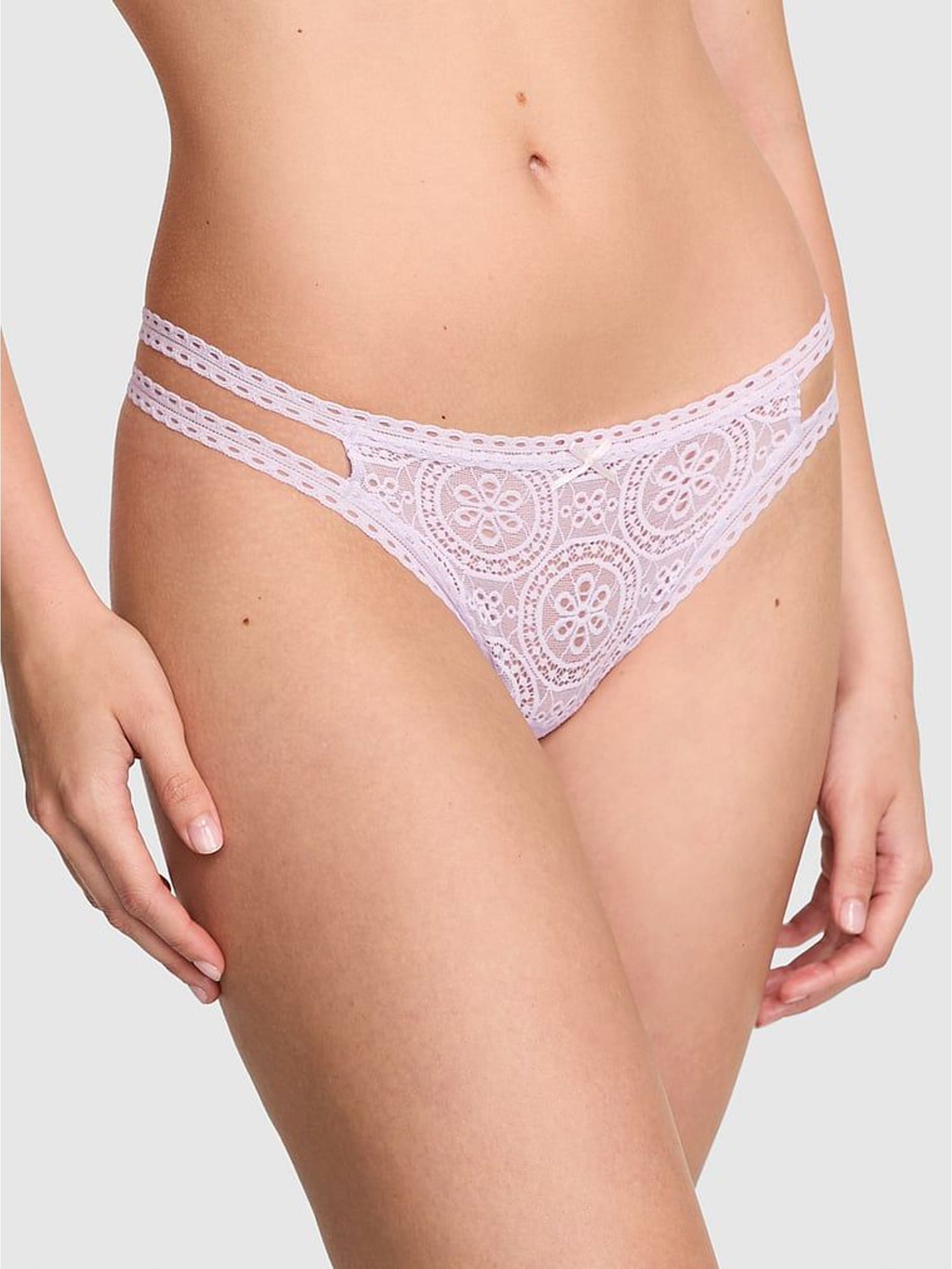 Purple Whisper Double Strap Thong Eyelet Lace Knickers (H43696) | €11.50