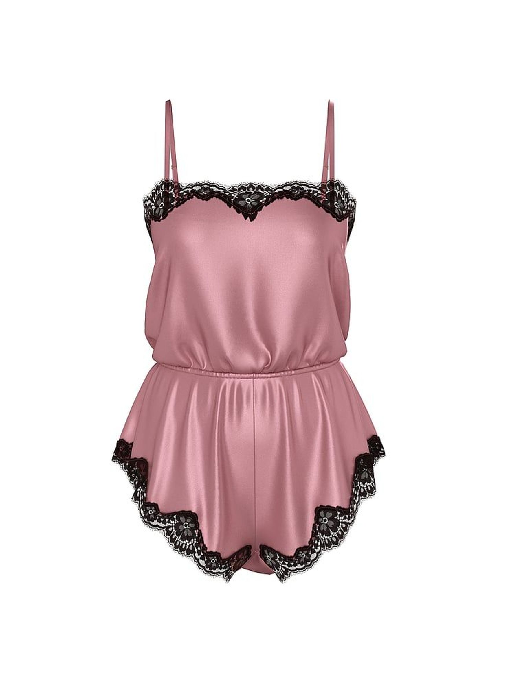 Pink Rose Satin Lace Trim Playsuit (H43966) | €75