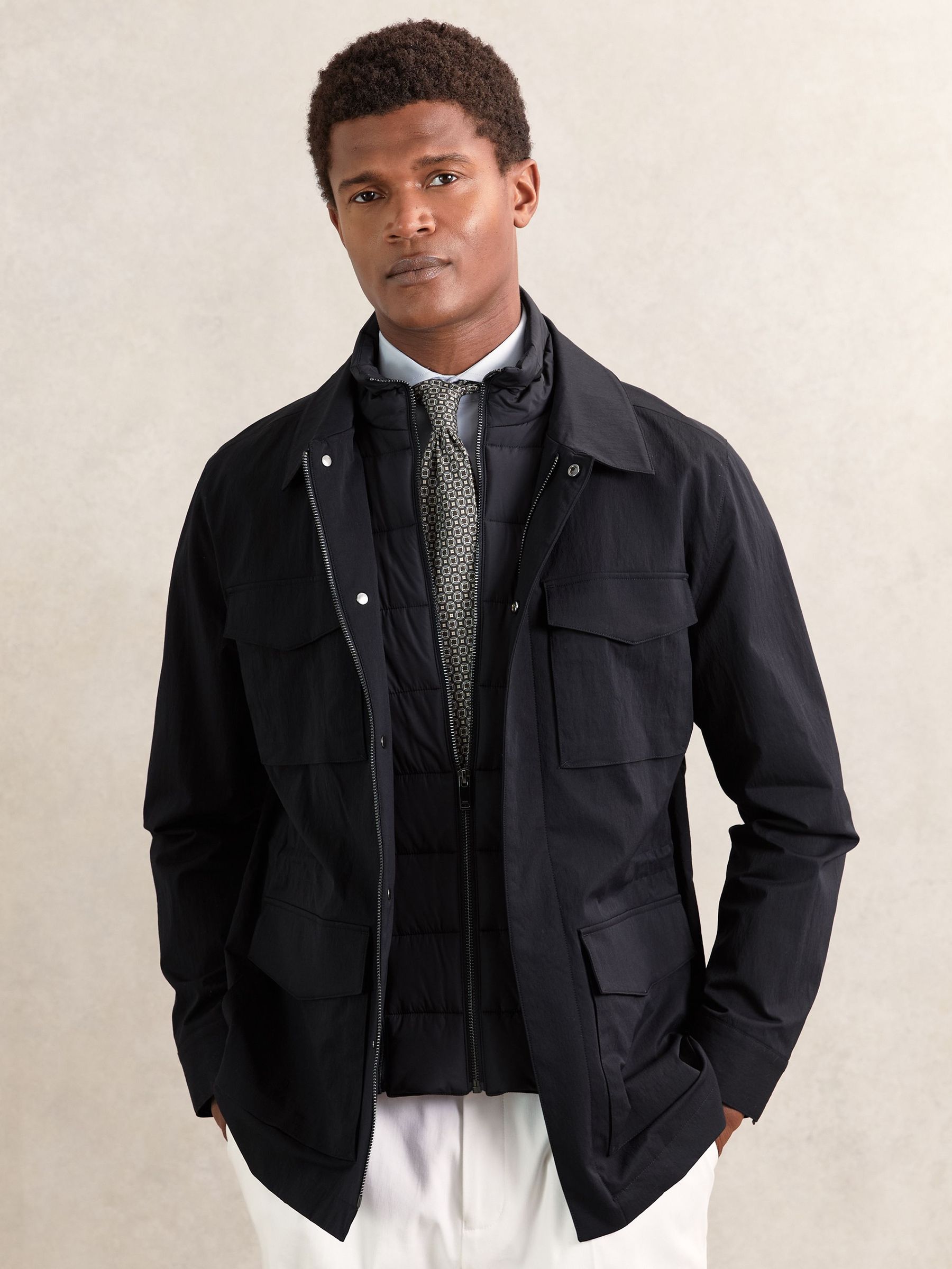 Removable-Gilet Safari Jacket in Navy (H44692) | $595