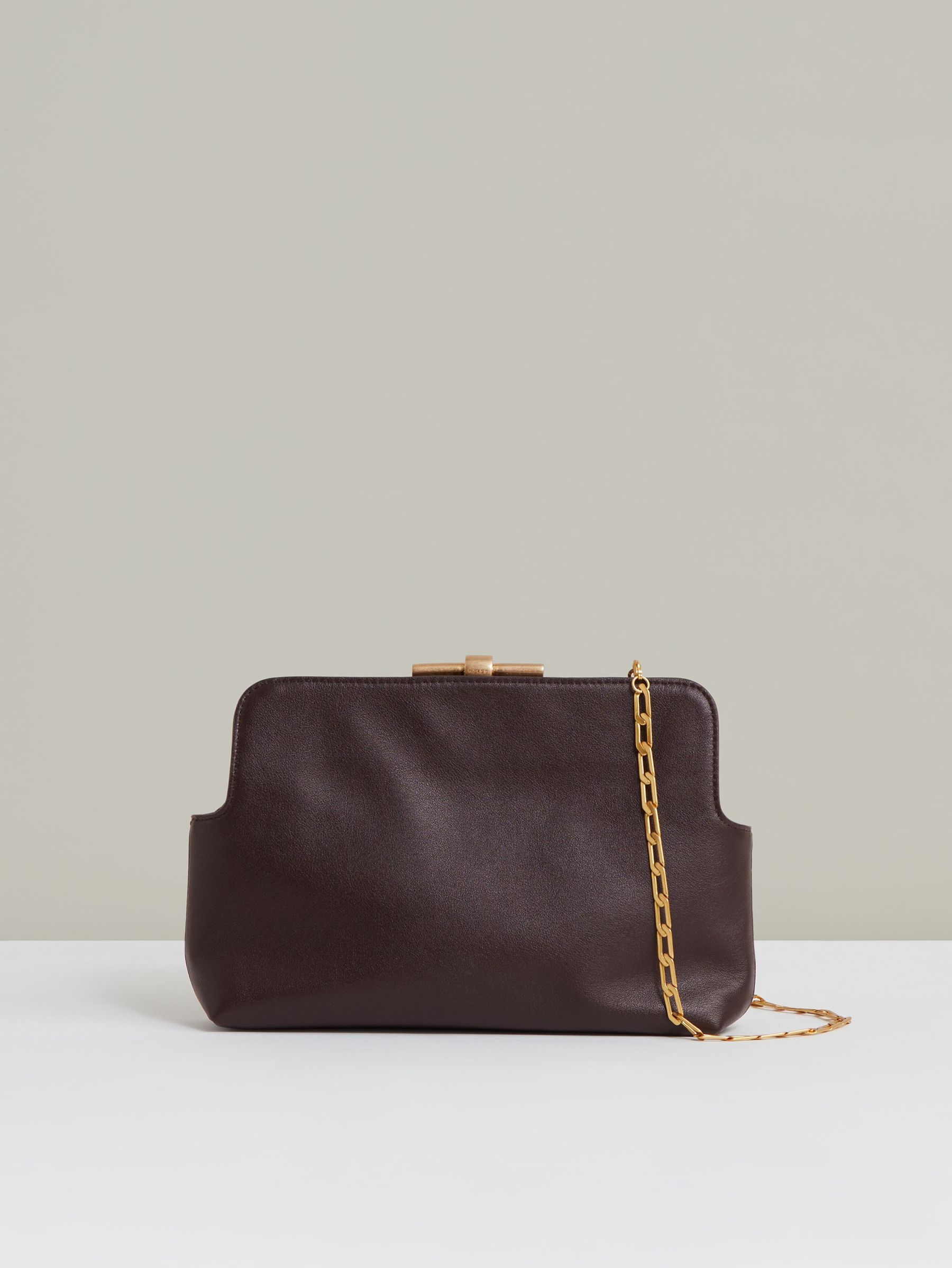 Leather Frame Clutch Bag in Burgundy (H44694) | 860 QAR