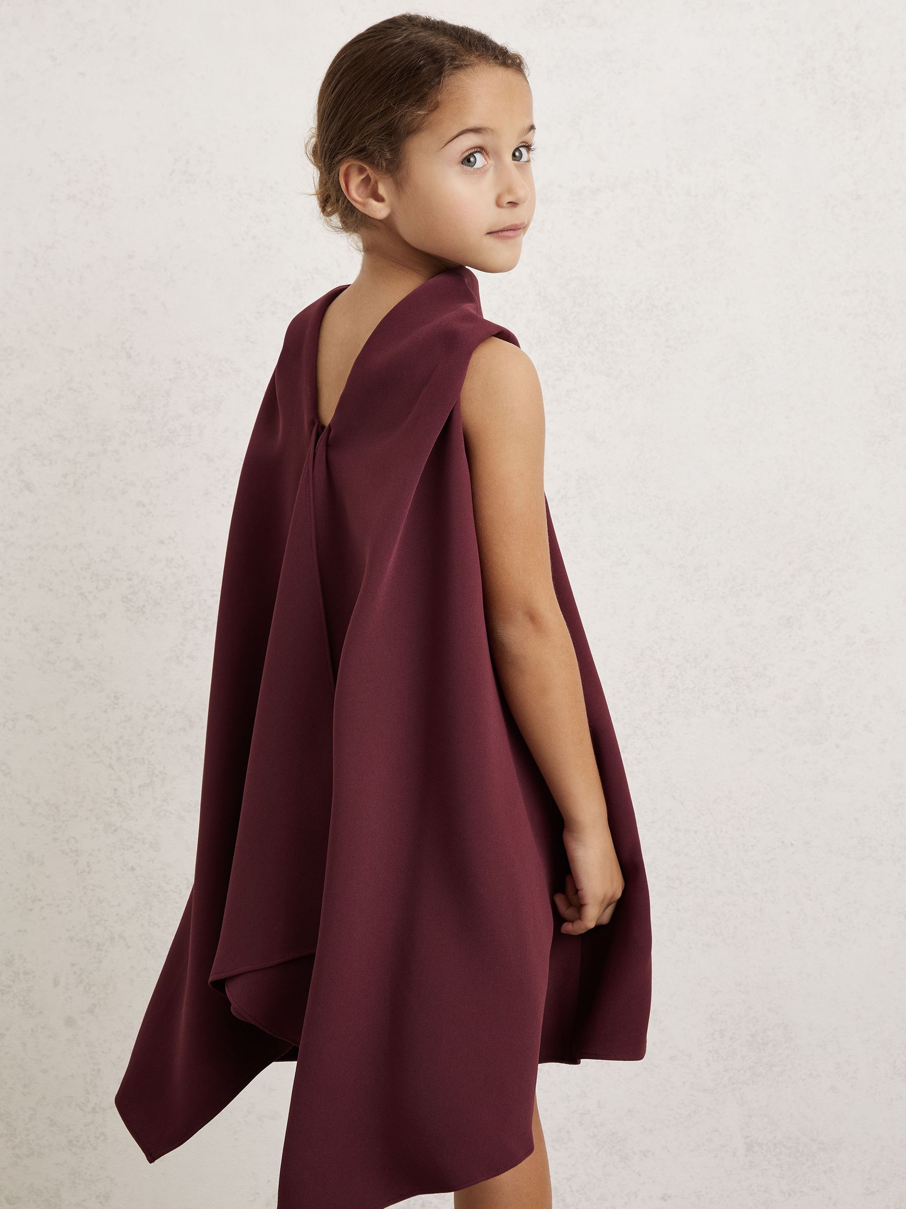 9-13 yrs High-Neck Drape Back Dress in Burgundy (H44696) | $150