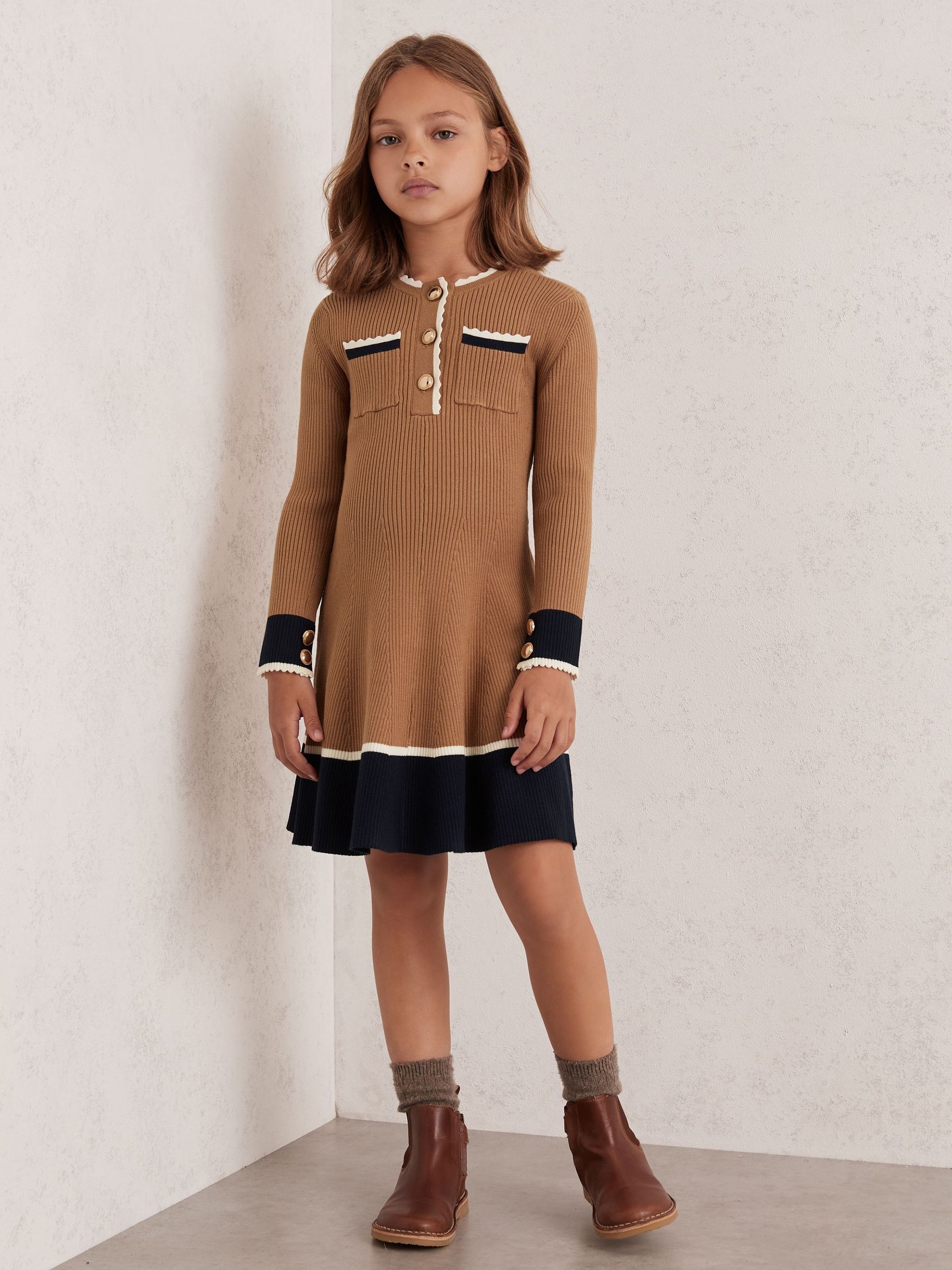 3-9 yrs Scallop-Trim Rib-Knit Dress in Camel (H44700) | CA$135