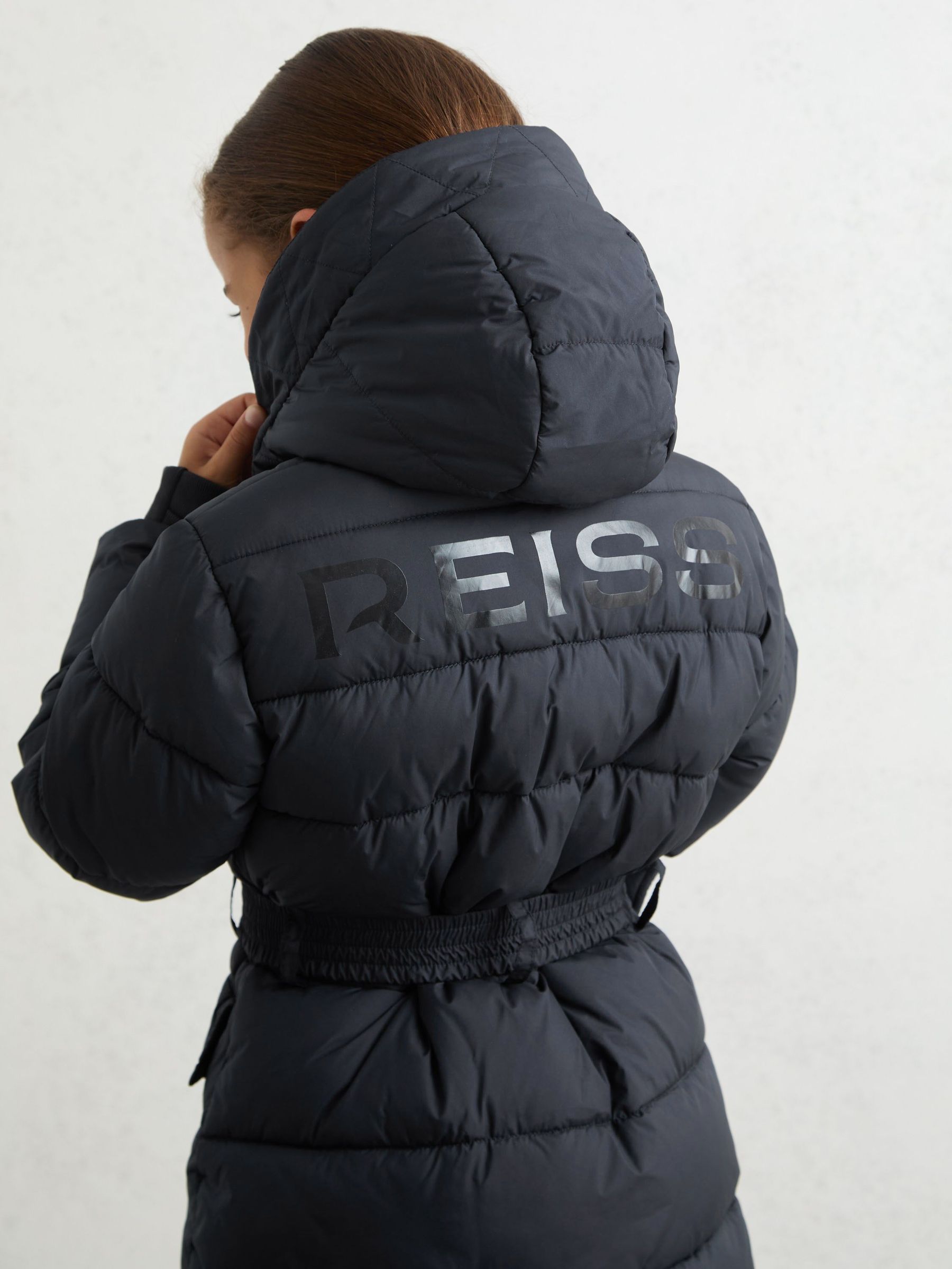 9-13 yrs Longline Hooded Puffer Coat in Navy (H44734) | 590 QAR