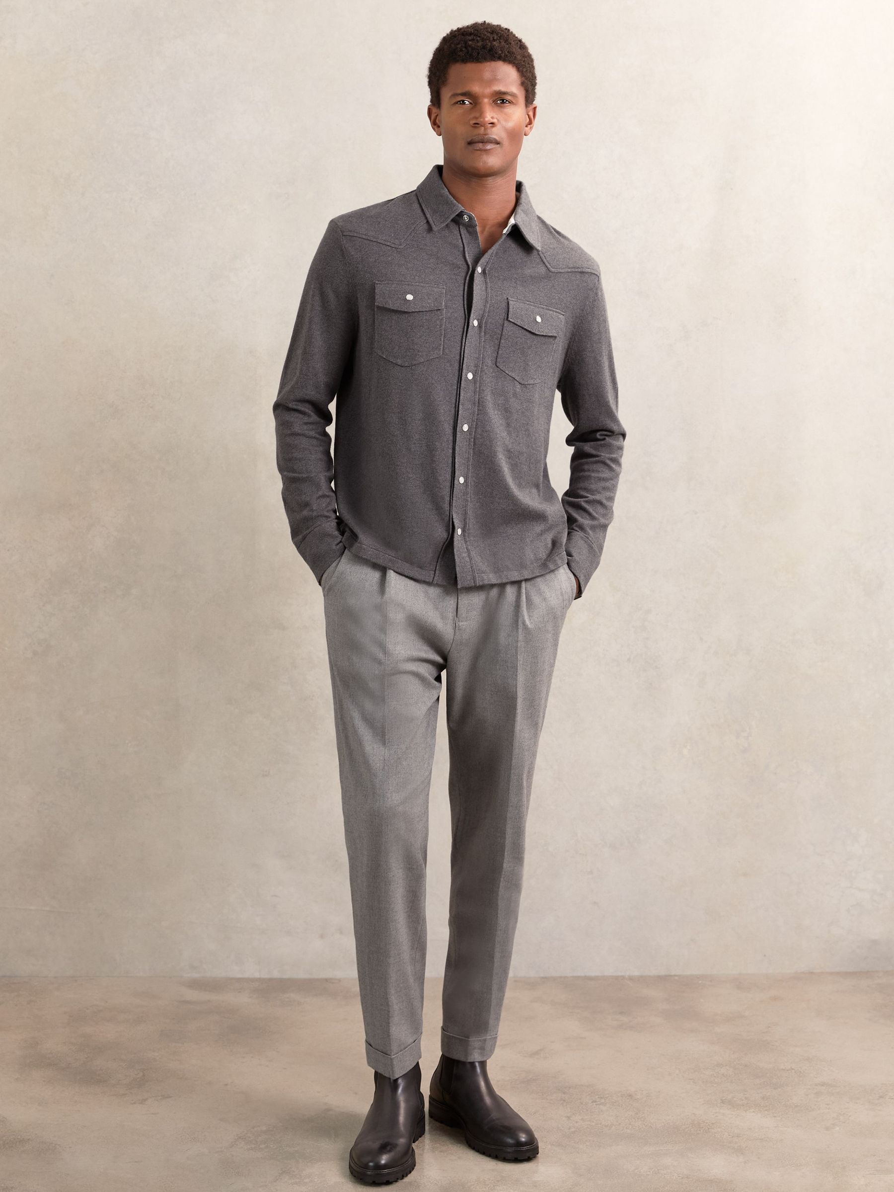 Cotton-Cashmere Western Knitted Shirt in Charcoal Grey (H44735) | €205