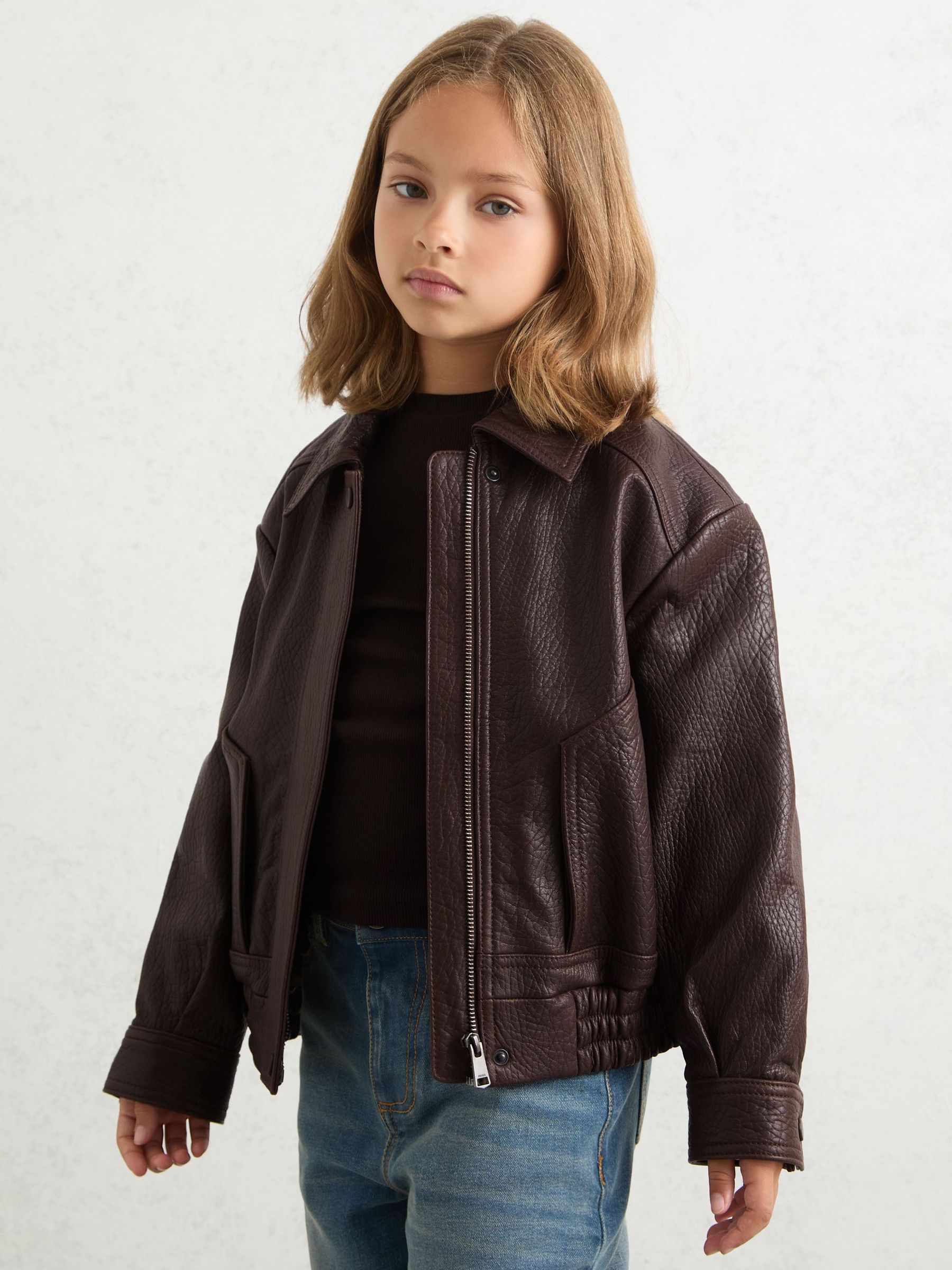 Oversize Leather Bomber Jacket in Burgundy (H44743) | €240