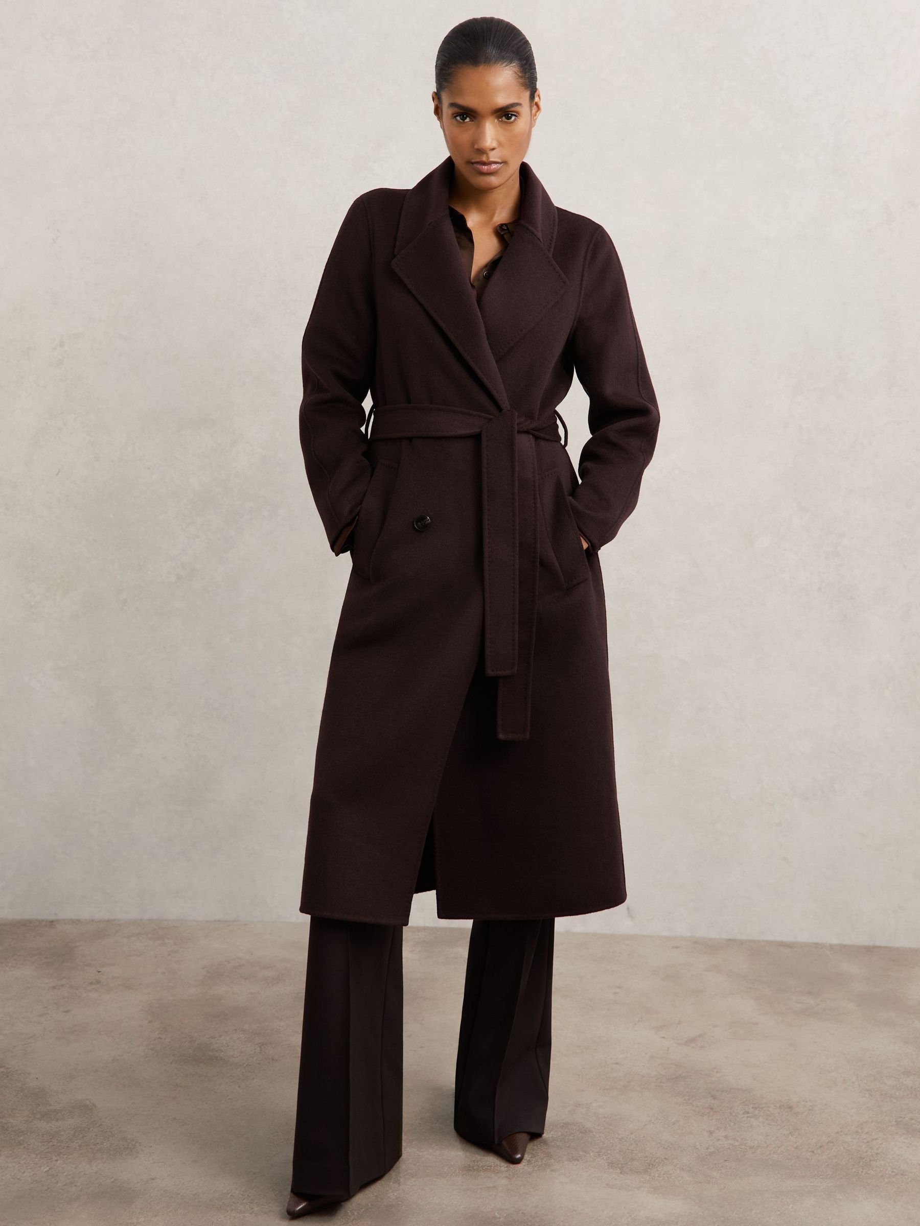 Petite Double-Breasted Blindseam Coat Wool-Blend in Aubergine (H44745) | 1,905 QAR