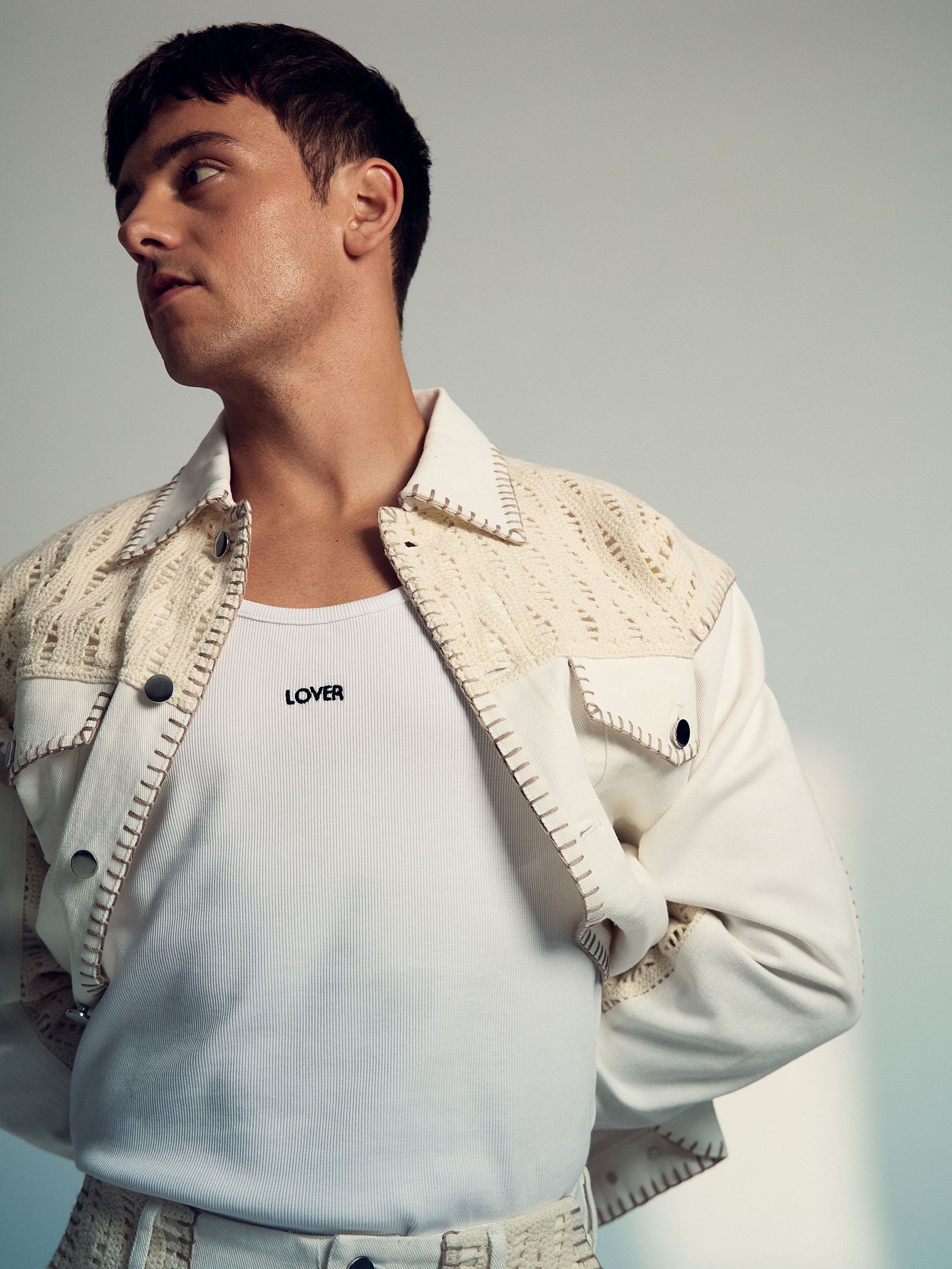 Reiss | Tom Daley Crochet Denim Jacket in Off White (H44860) | €285