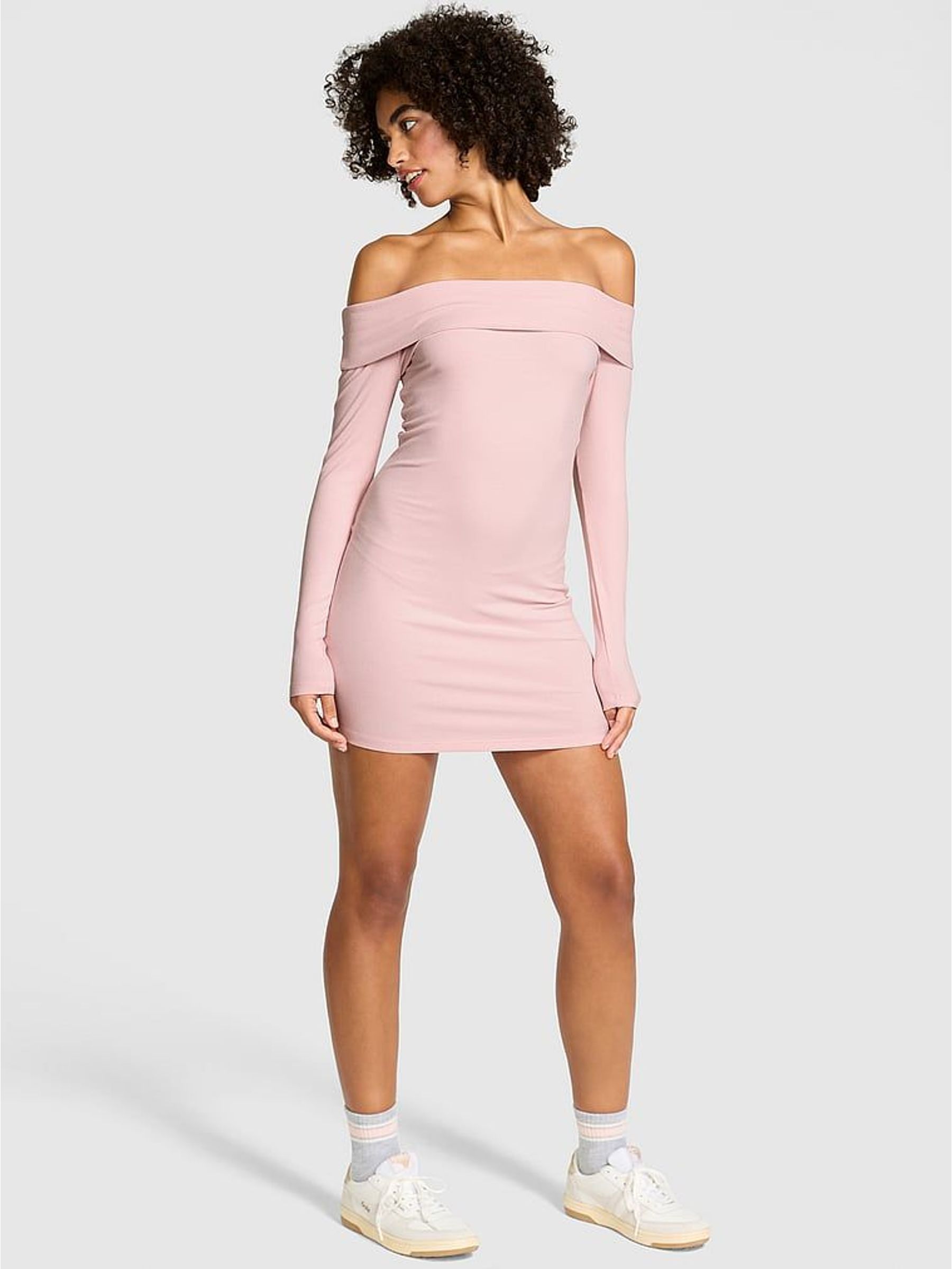 Dollhouse Pink Off The Shoulder Ribbed Dress (H45988) | €36