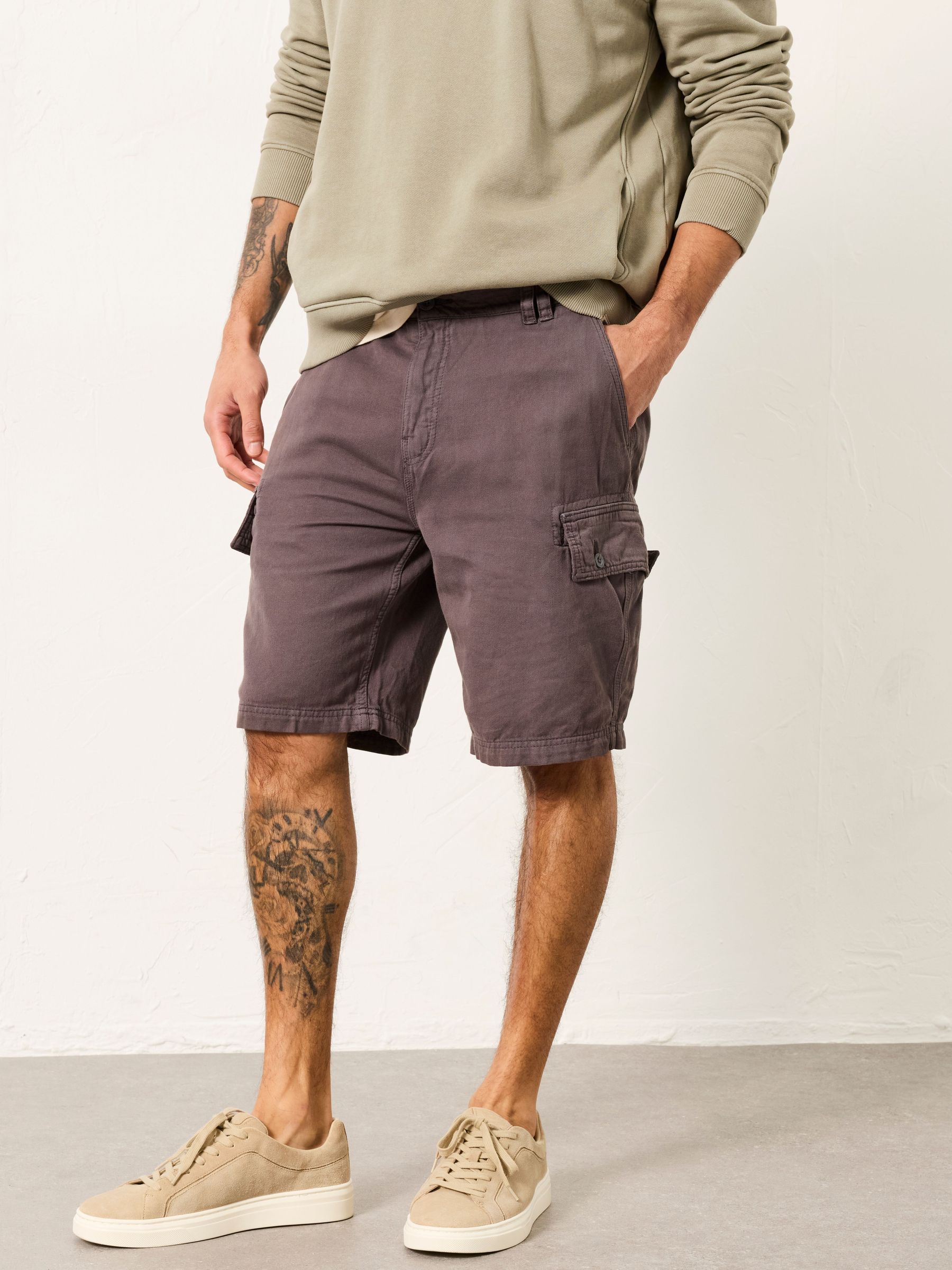Brecon Dark Grey Garment Dye Cargo Shorts (H45989) | $95