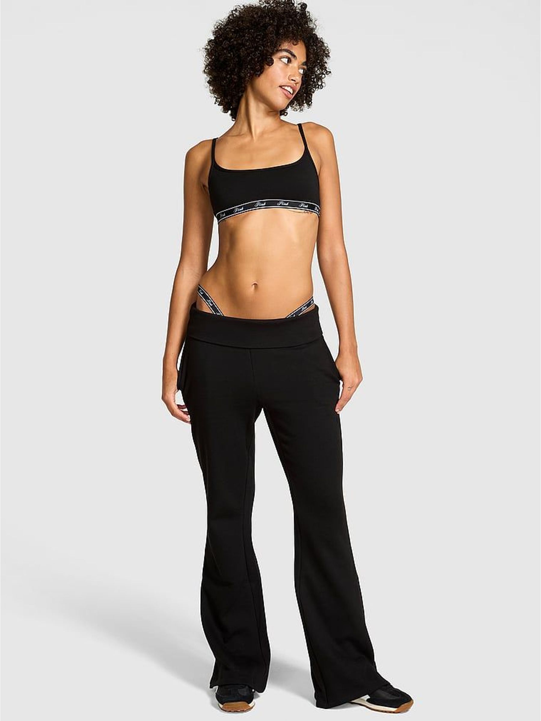 Black Flared Fleece Fold Over Joggers (H45999) | €62